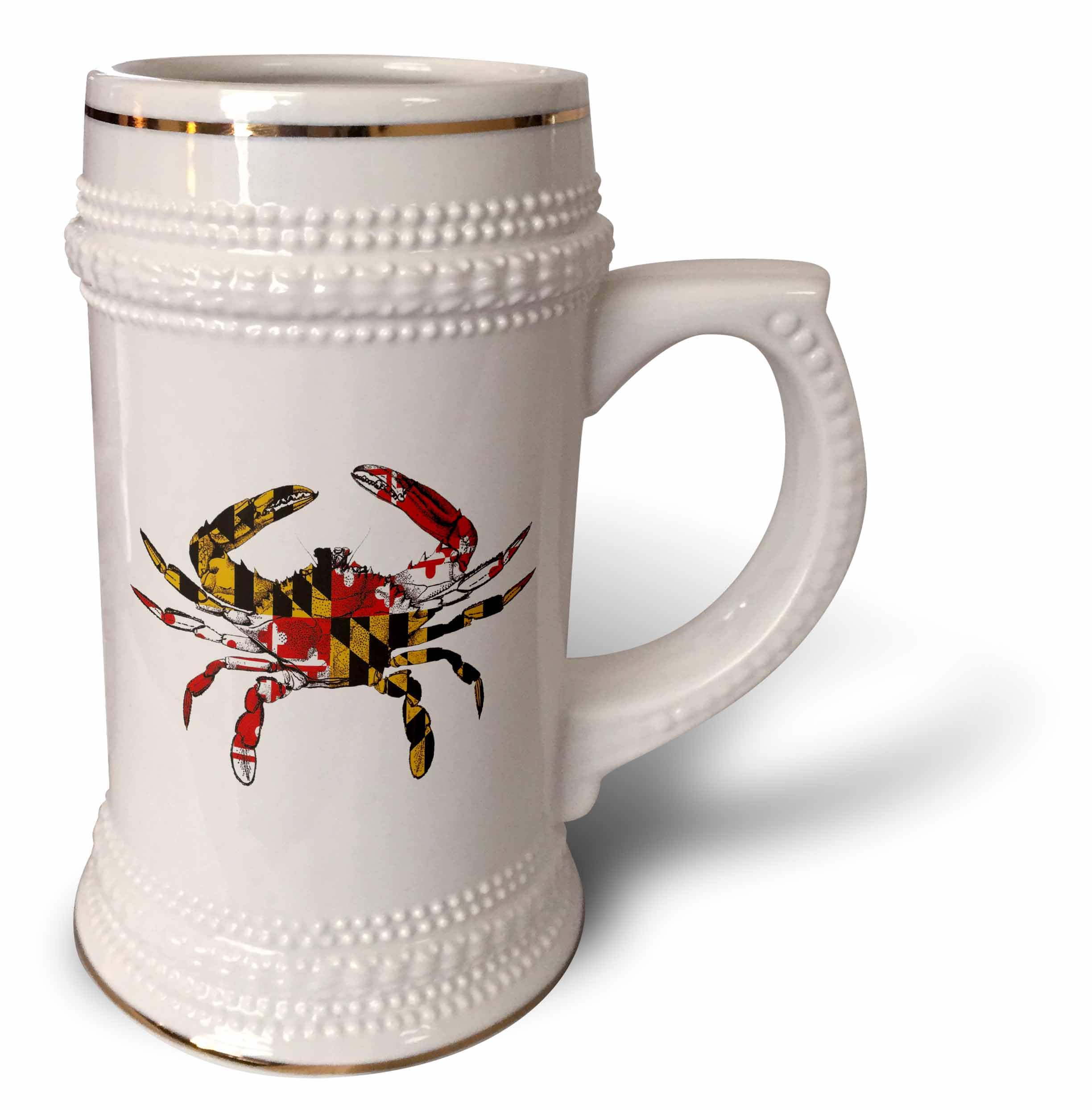 Taza de cerveza de cerámica de 22 oz con diseño de bandera de cangrejo de Maryland blanca