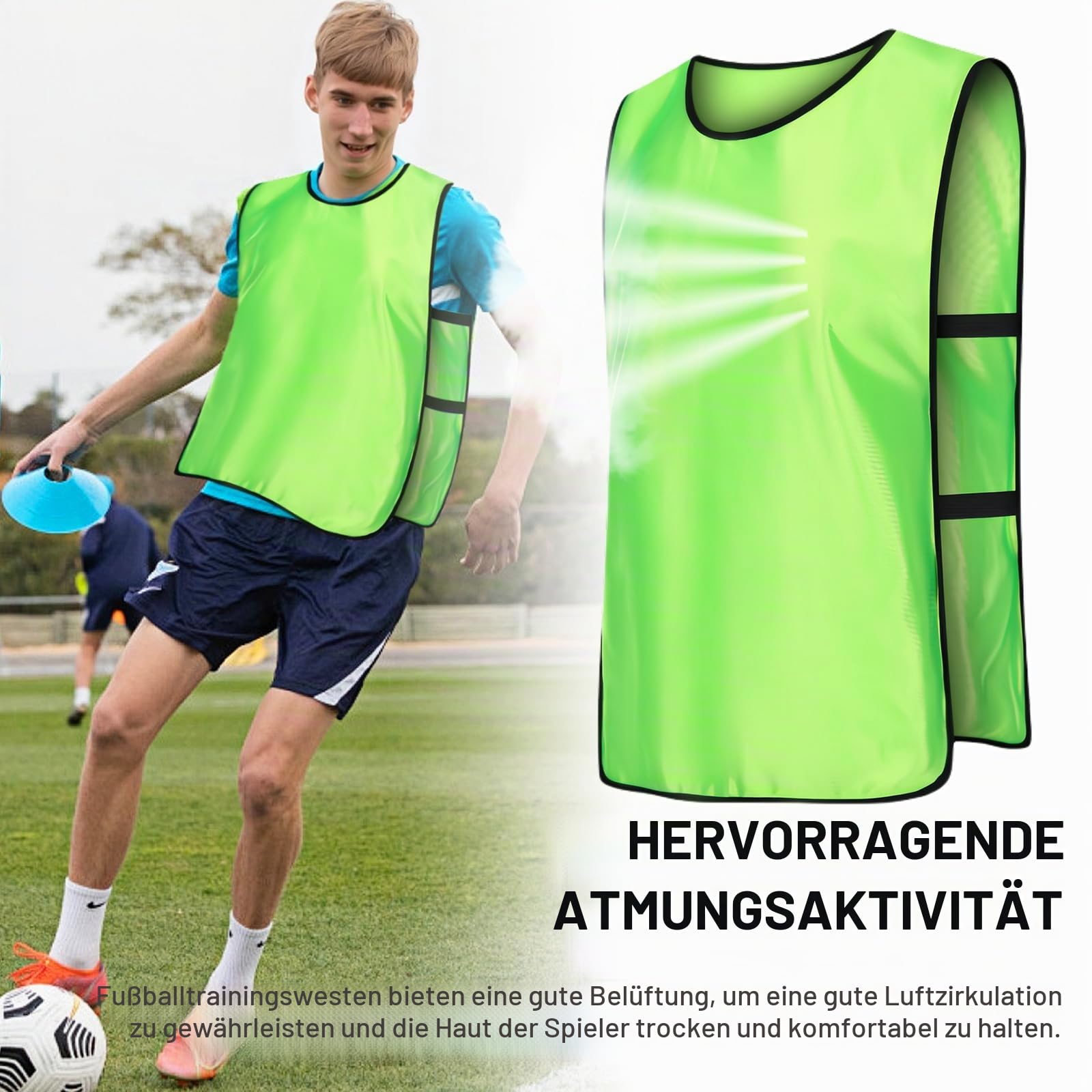 Trainingsleibchen für Fußball, 12 Stück Fußball Trainingsweste für Kinder und Erwachsene, Leibchen Fußball für Teamtraining, für Herren Damen Jugend Anfänger, Fussballtraining Zubehör, 47 x 70 cm