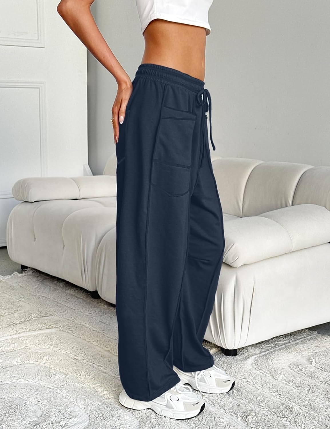 UNIANKIYA Womens Barrel Sweatpants Wide Leg Palazzo Pants Baggy Drawstring Summer Lounge Pants with Pockets Casual Trousers