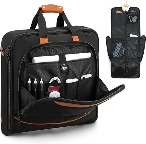 Suit Bag for Men Travel Garment Bags for Women 50'' Large Carry on Suit Carrier Up to 3 Suits for Business Trip 2 in 1 Hanging Suitcase Luggage with Shoulder Strap fit 15.6 Inch Laptop, Black