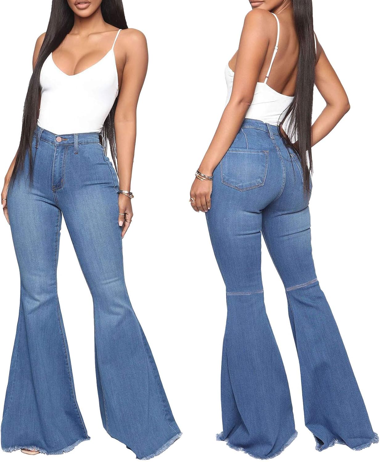 Buy YouSexy Women's Flare Bell Bottom Jeans Destroyed Flare Denim Pants 70s  Outfits for Women Online in Indonesia. B08LW3LLCQ