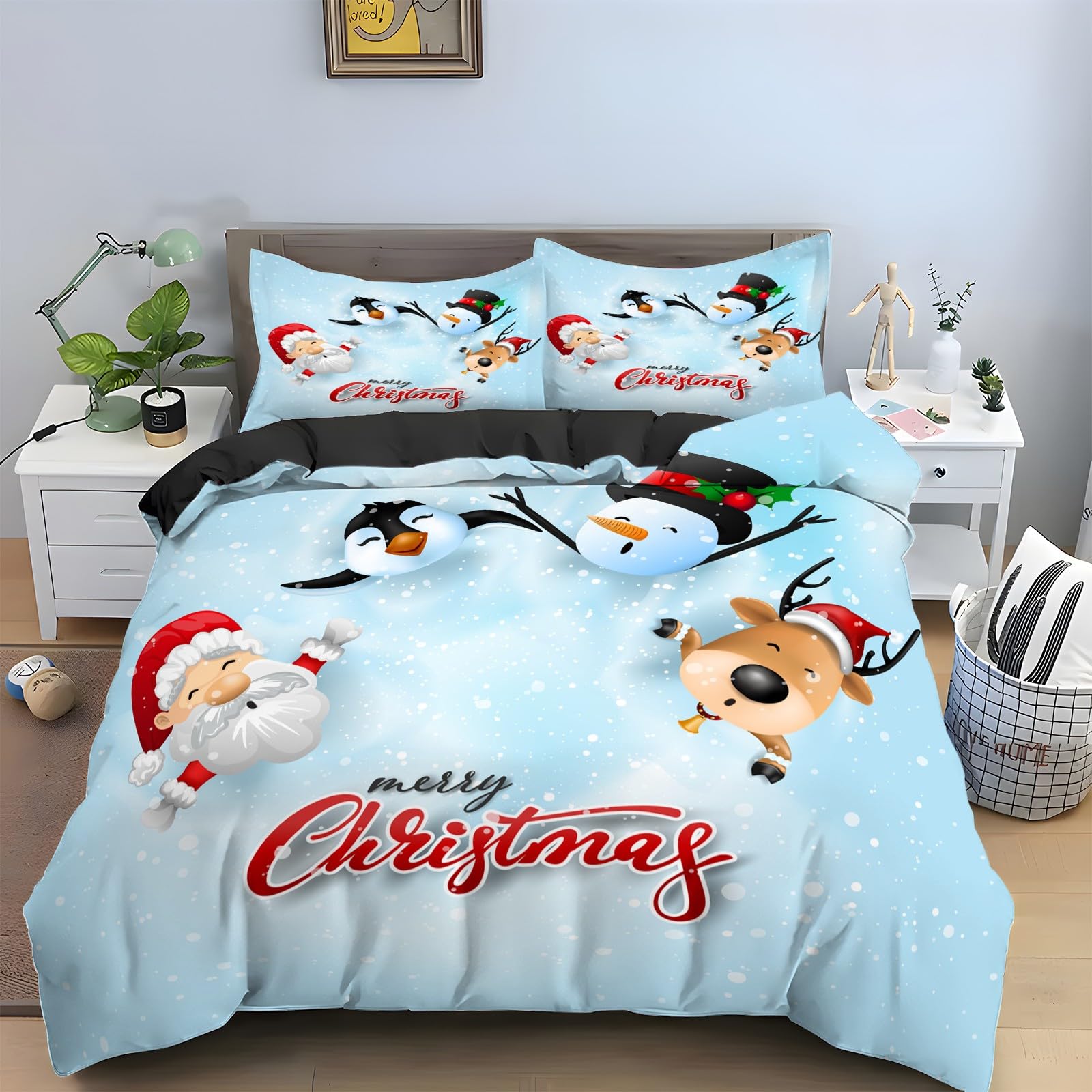 Housse couette couette 200x200 fermeture éclair parure de lit Noël microfibre KG166