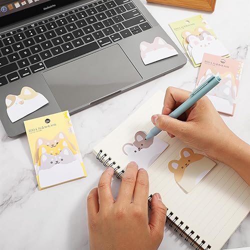 Miniatura 5 de Notas adhesivas de animales lindos, paquete de 4 notas autoadhesivas de dibujos animados, marcadores kawaii, bloc de notas creativo, pequeño, bloc