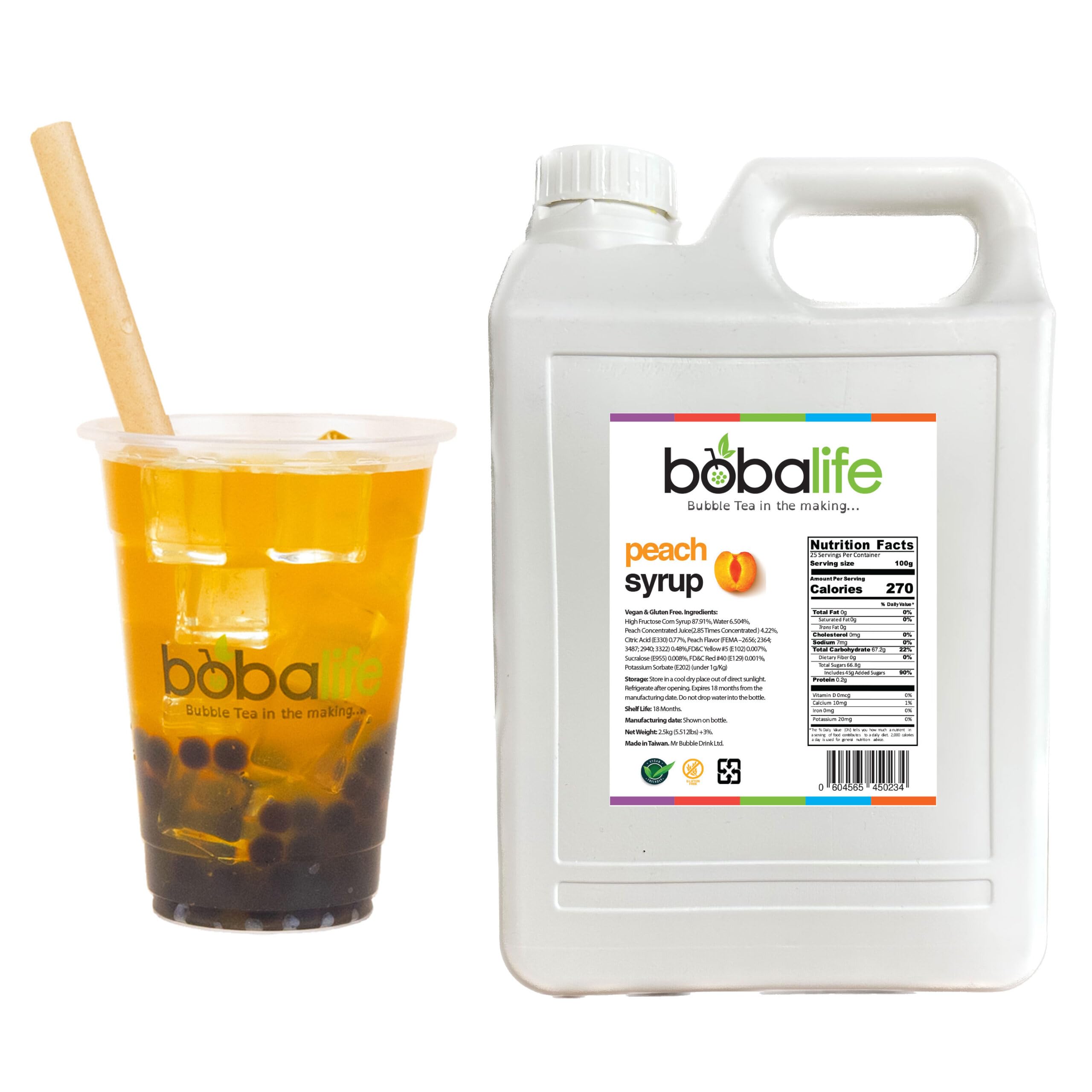 Bobalife Peach Bubble Tea Syrup (2.5kg) | 50-60 Servings (Variable Serving Size) | Premium & Authentic Ingredients | Vegan & Gluten Free