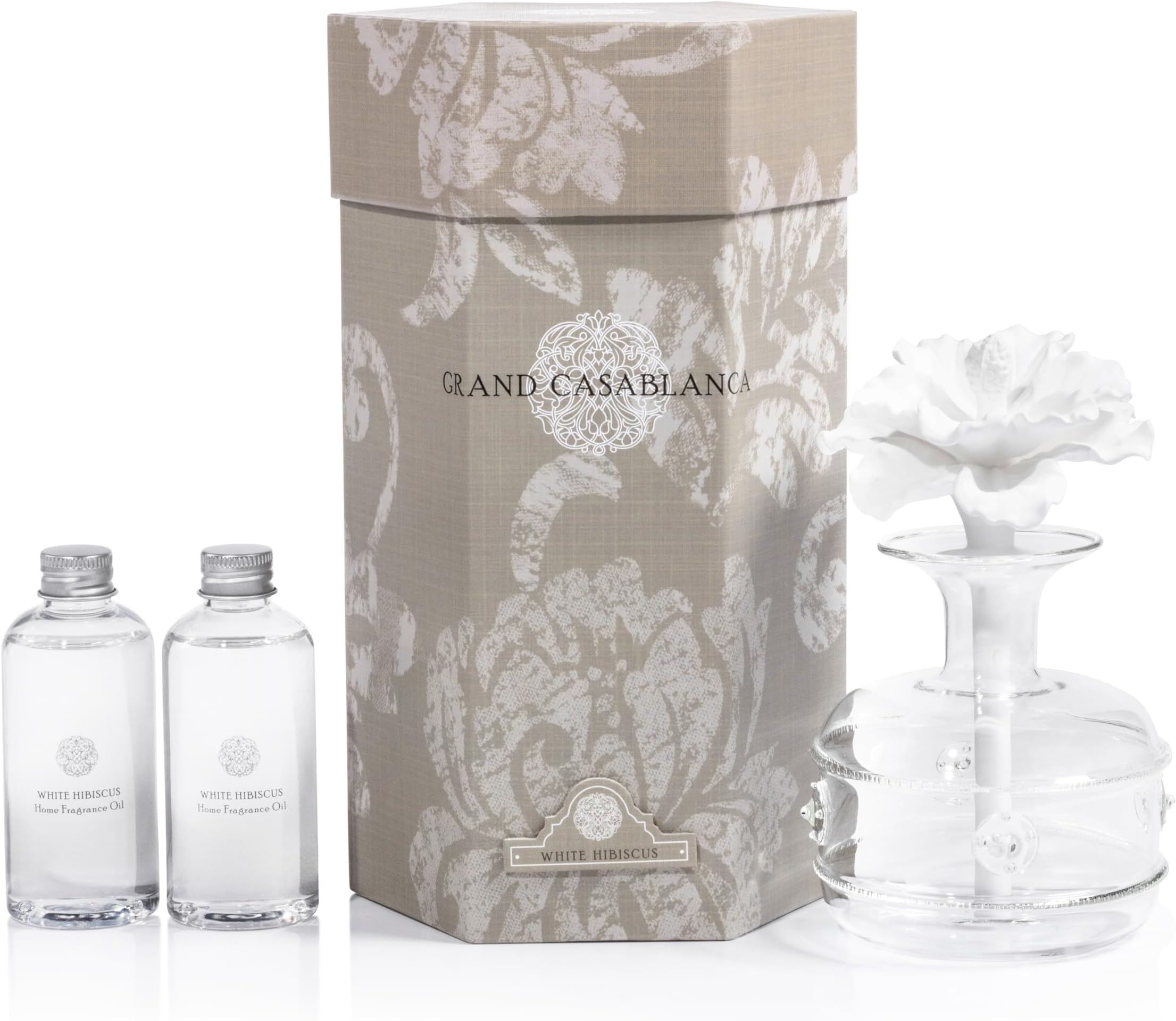 Zodax Grand Casablanca Porcelain Diffuser, White Hibiscus