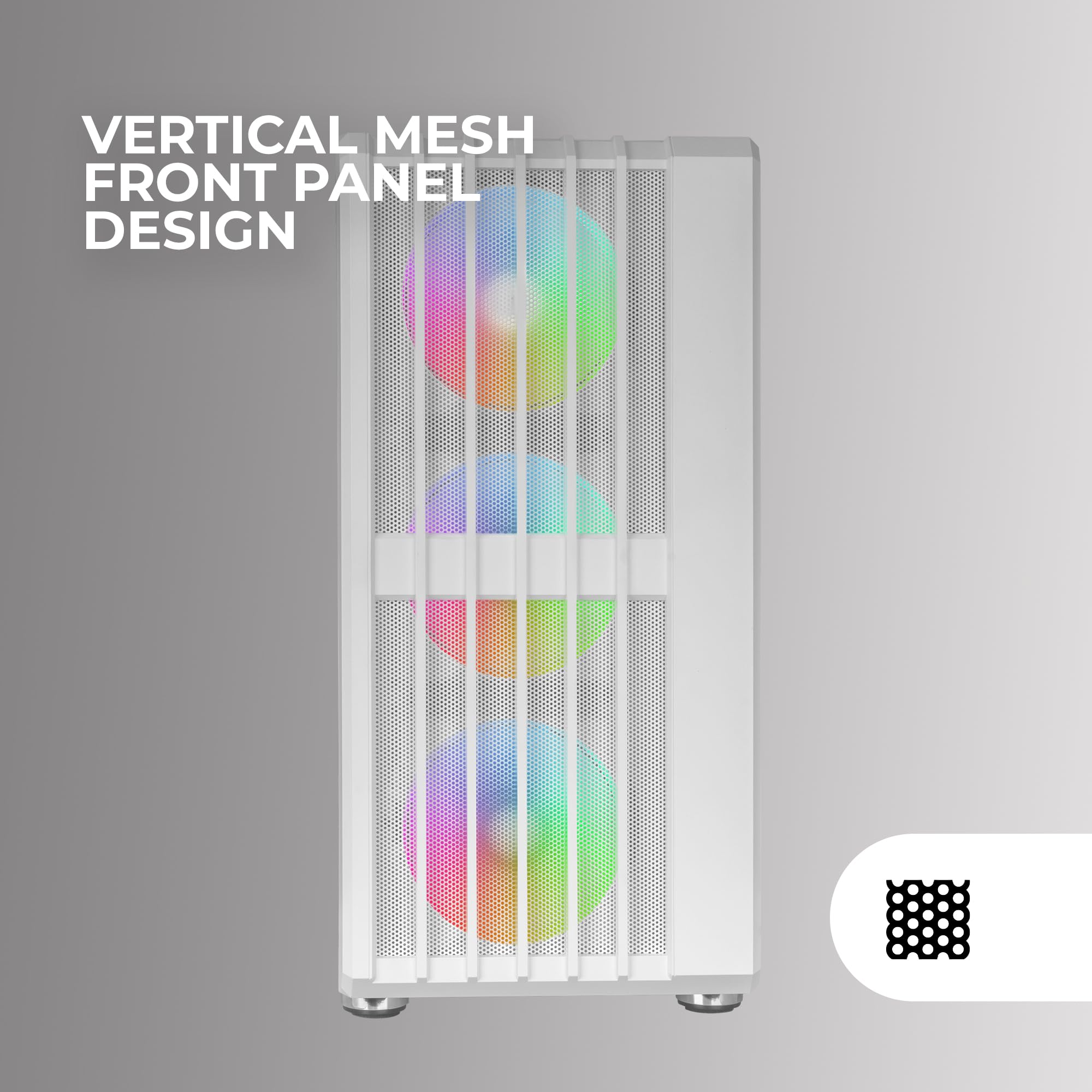 MARSGAMING MC-VAULT, Case Gaming ATX, 4x Ventole ARGB 120mm, Pannello Frontale Mesh con Design Verticale, Finestra Laterale Vetro Temperato, 3x Slot PCI Verticali, Semitorre PC Professionale, Bianco - Vista 2