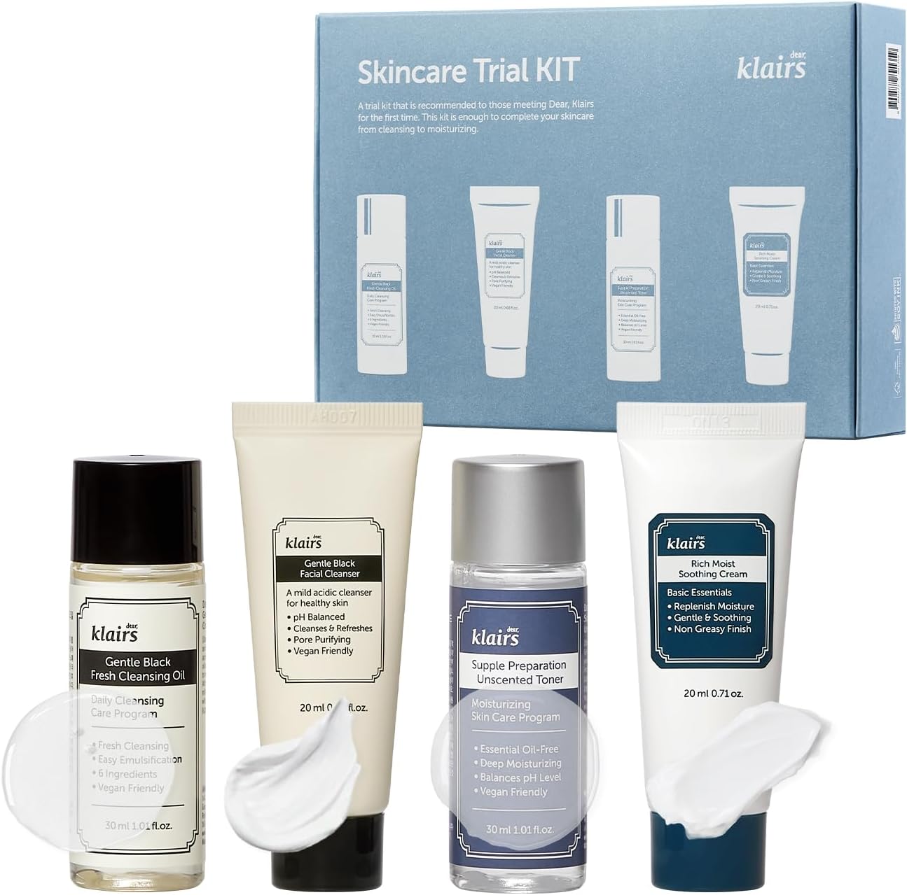 Skincare Trial Kits, 4 minis, cleansing oil, cleanser, toner, cream, Travel must haves, Gifts for Women