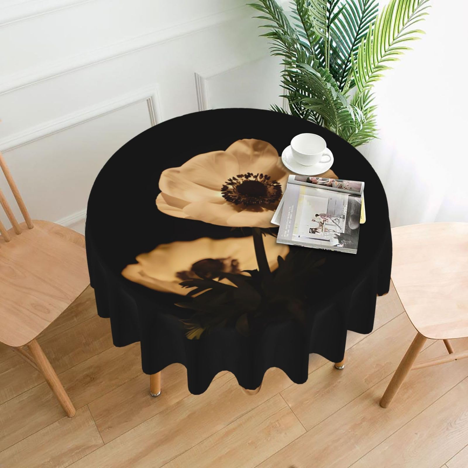 WHJSHOP Late night flowers Prints Round Decorative Tablecloth 60in – High-Grade Polyester Throw Cover for Dining Table Protection & Elegant Home Decor