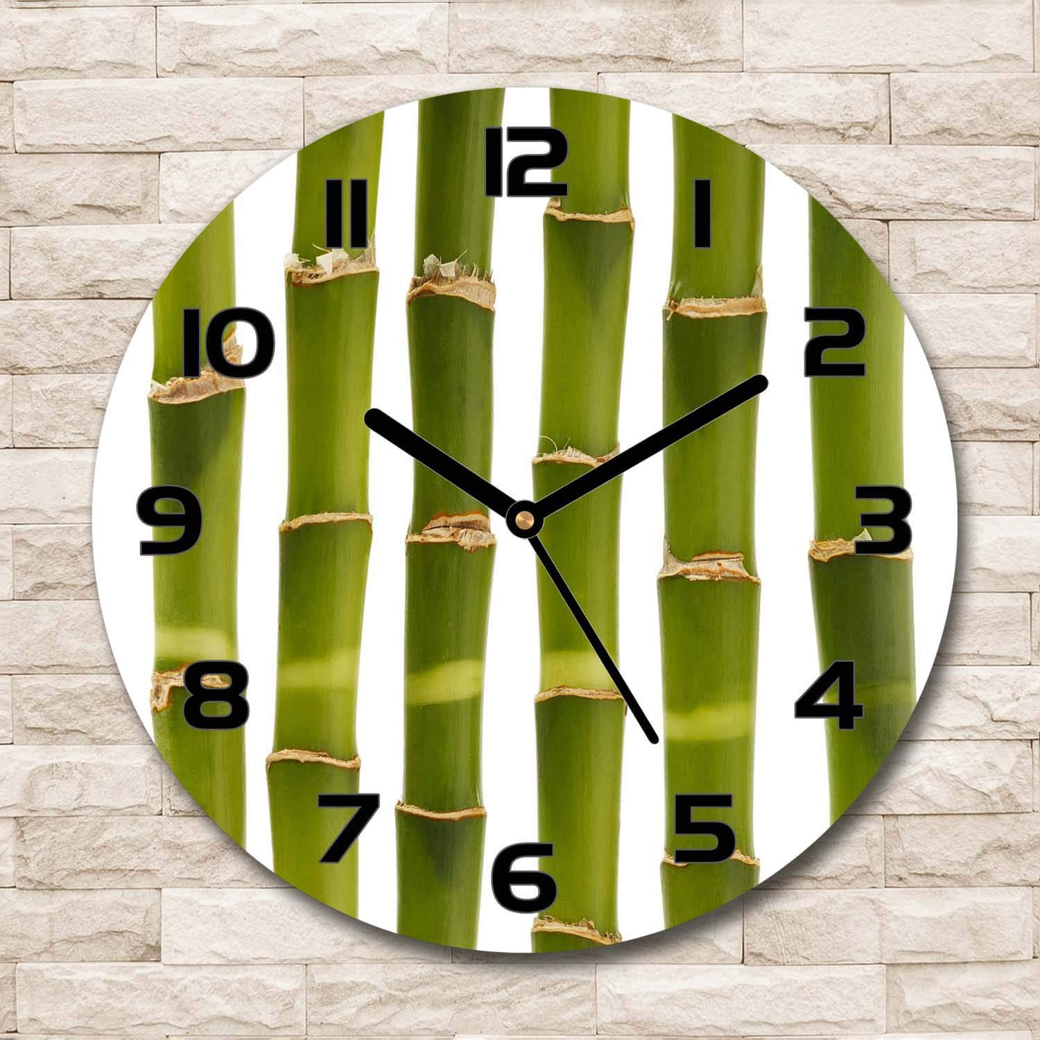 Tulup Glasuhr ⌀ 30cm - Schwarze Zeigern - Wanduhr Wandkunst Bild Gehärtetem Glas Uhr Echtglas Küche Wohnzimmer - Bambus