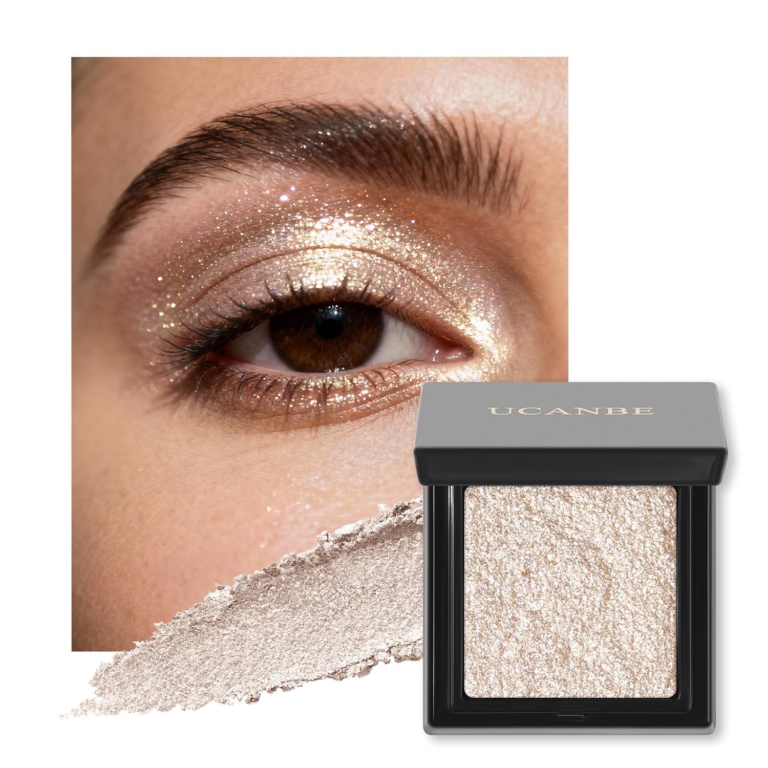 UCANBE Champagne Shimmer Single Eyeshadow – Long-Lasting High-Pigment Metallic Glitter Eye Shadow – Soft Smooth Texture, Buildable & Blendable for Daily Makeup, Glam Looks & Highlighting