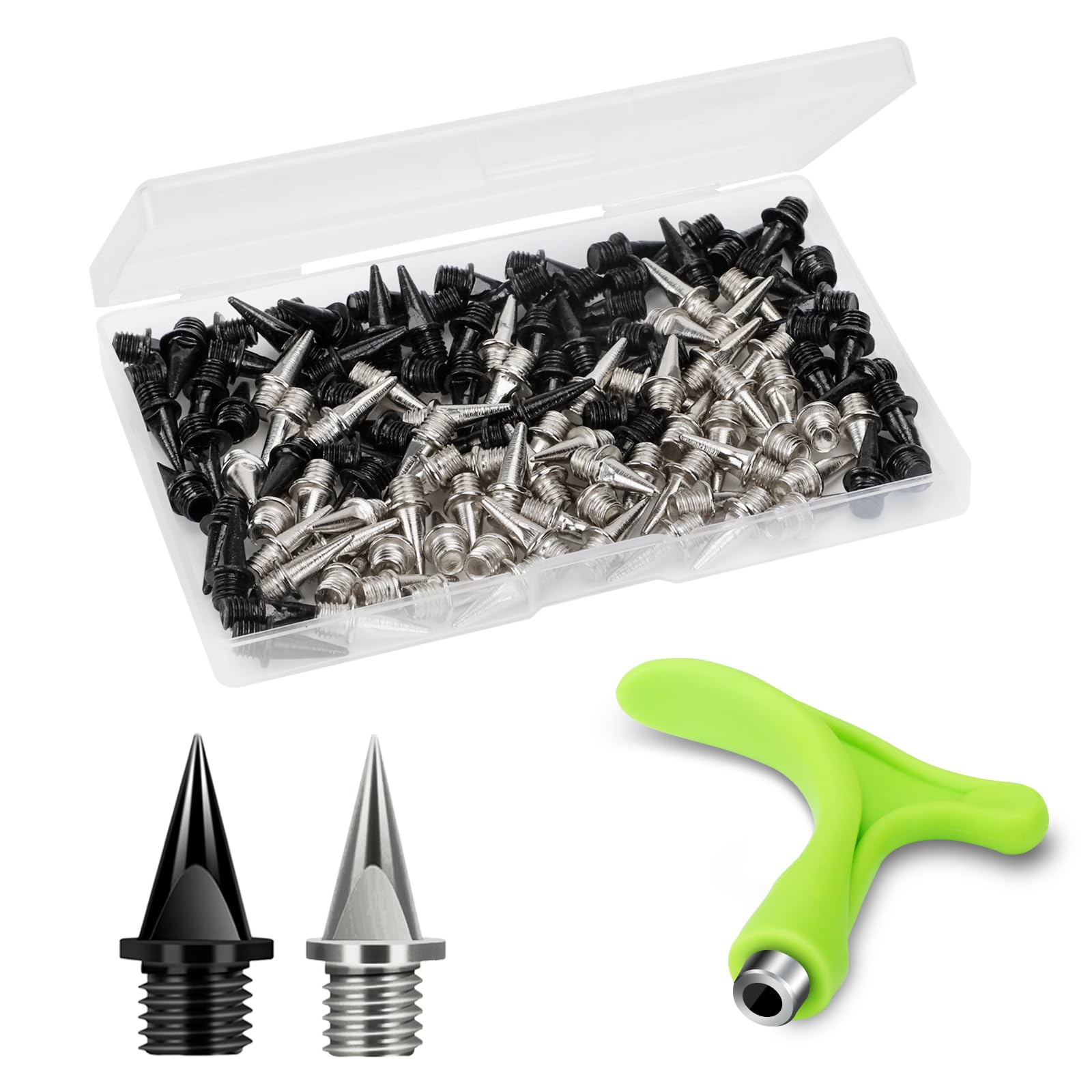 Photo 1 of Nuolifee 1/2 Inch Track Spikes, 120 Pcs 12.7mm Alloy Steel Shoe Spikes Replacements and Spike Wrench for Sports Running Track Shoes