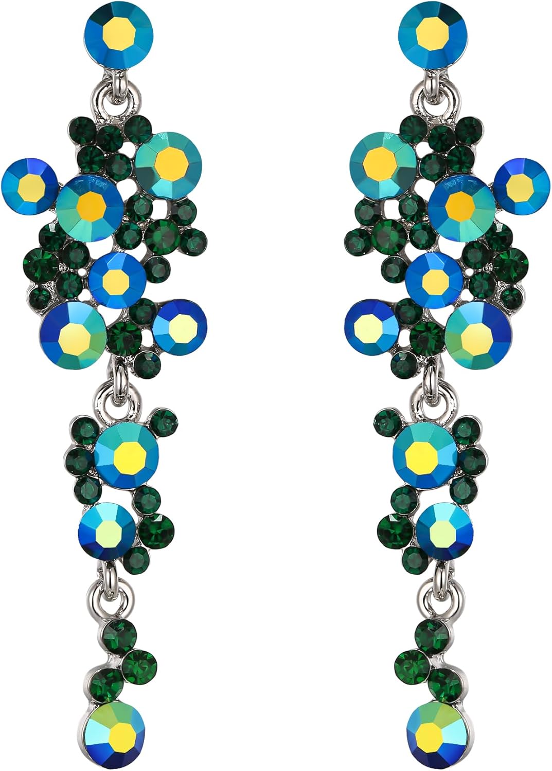 Flyonce Women's Crystal Wedding Bohemian Boho Floral Chandelier Long Dangle Earrings