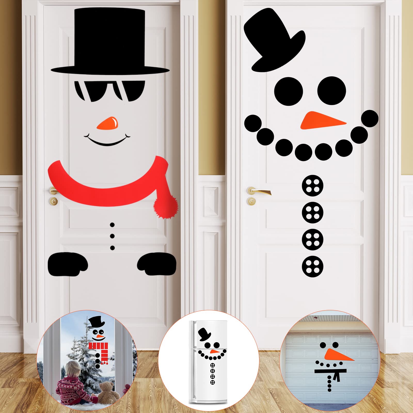 Marspark 4 Sets Christmas Removable Door Stickers Decor Xmas Large Snowman Face Decals Seasonal Glass Snowman Stickers Christmas Wall Decals for Window Door Refrigerator Decoration Supplies