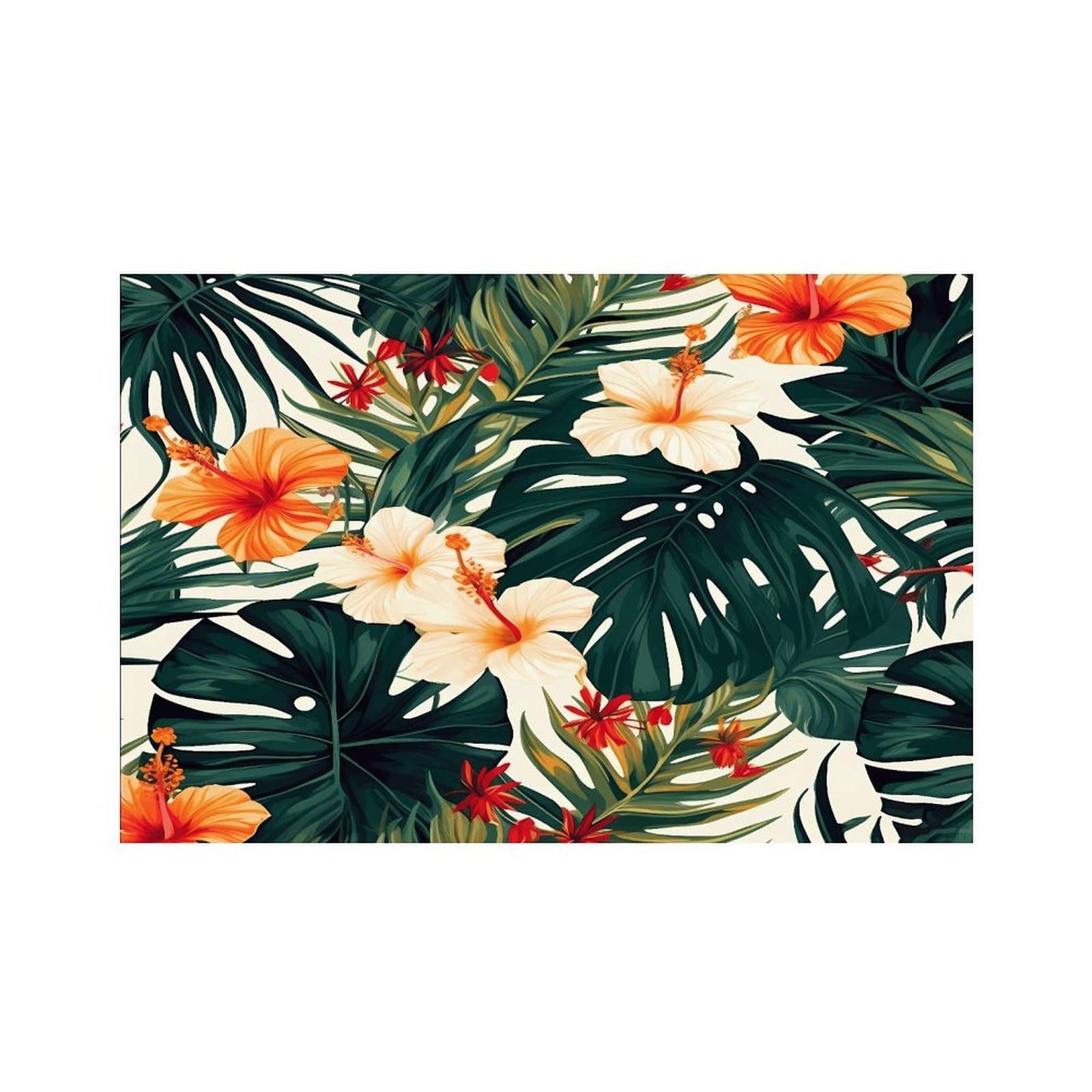 Tropical Summer Hawaiian Flower Palm Leaves Placemats Non-Slip Heat Resistant Table Mats Flax Washable Cloth Place Mats Easy to Clean Premium Placemat for Kitchen Dining Table Decor Party Outdoor