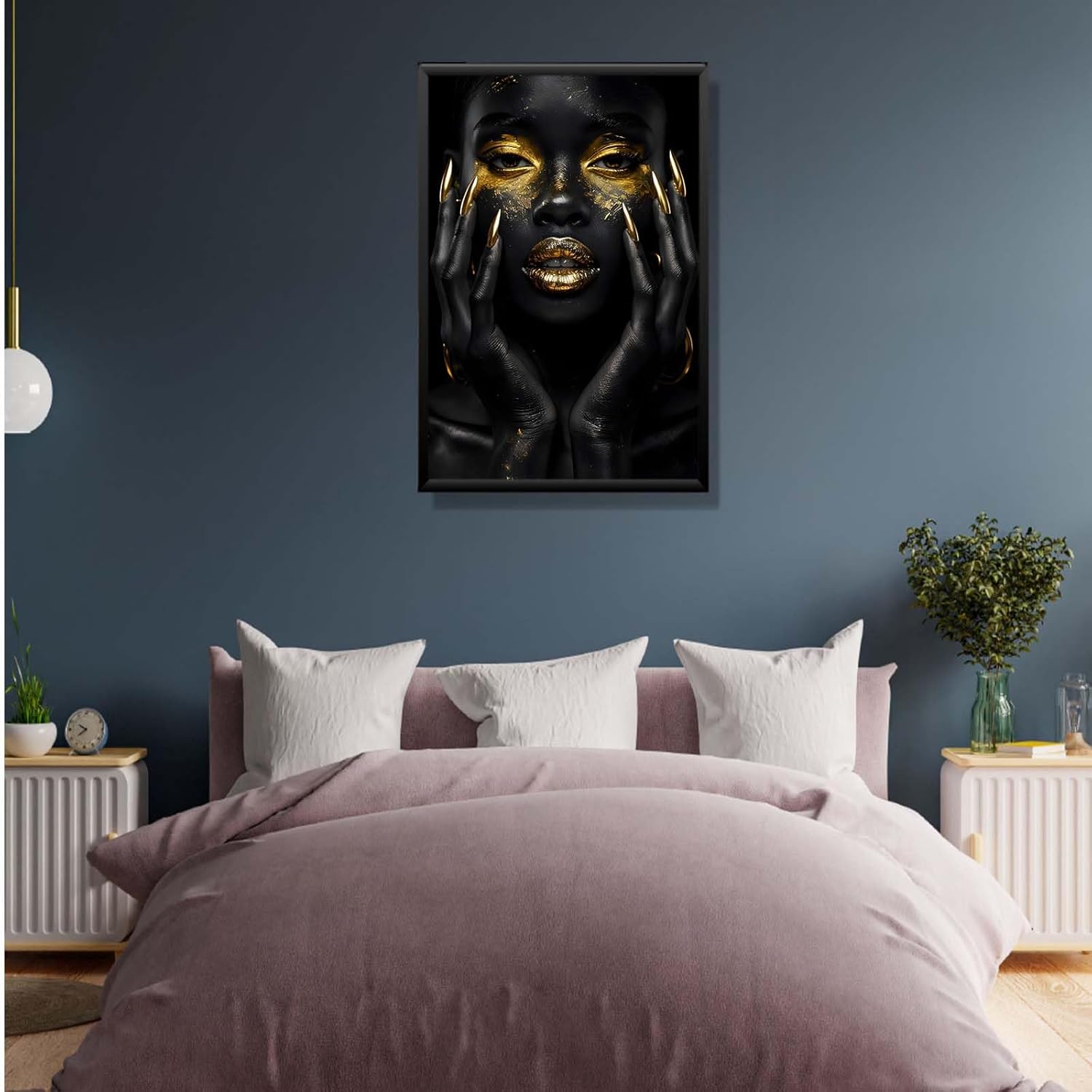 Gold African Women Canvas Painting Wall Art Black Women Canvas Print Women Portrait Print Canvas Wall Decor Poster Wall Decor 12x16in Metal blackFramed