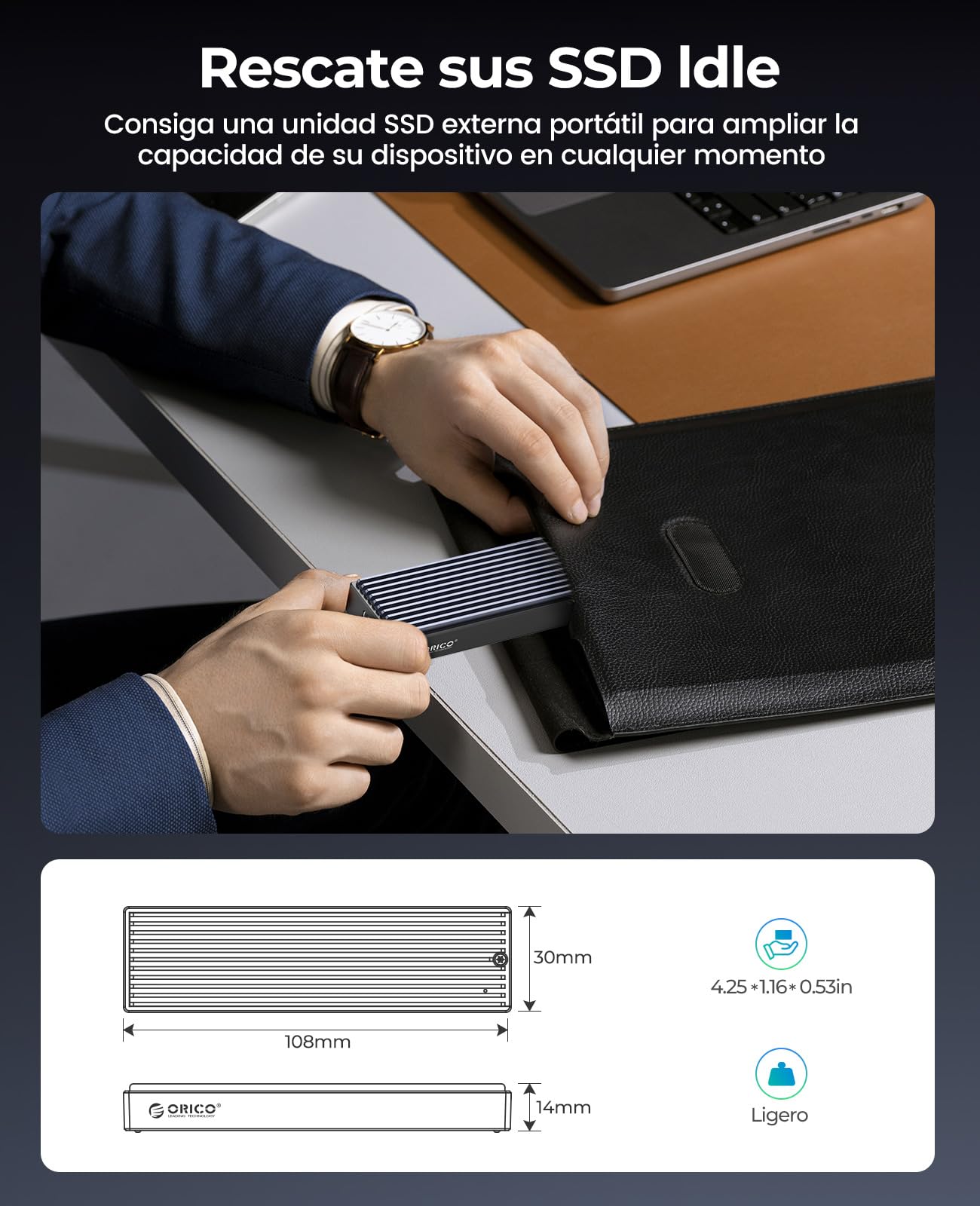 ORICO Carcasa SSD M.2 NVMe, Adaptador Externo USB C USB 3.2 Gen2 10Gpbs a M.2 PCIe Caja para Discos Duros 2230/2242/2260/2280 M-Key, con UASP-M2PV