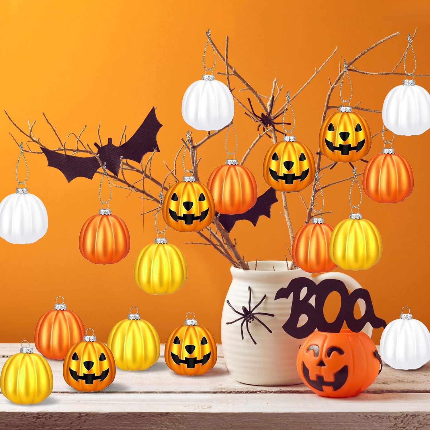 Smiling Pumpkin Hanging Ornaments - 12 Pack Halloween Decorations, Resin Fall Thanksgiving Tree Decor with Lanyards, Indoor Outdoor Home Party Décor (Mix) - Image 4