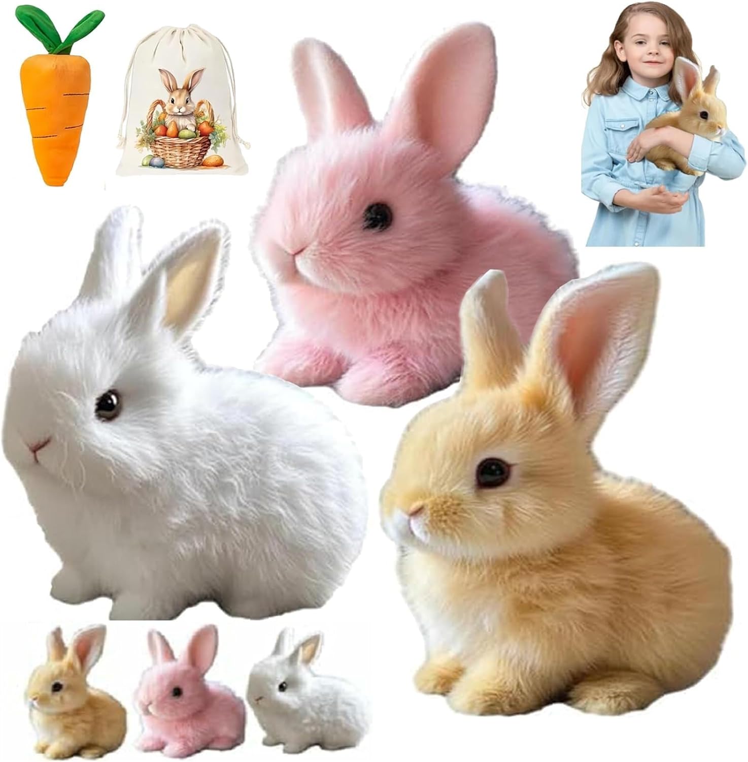 Easter Cute Decorative Gift Realistic Plush Rabbit, Moving Twitching Shaking Ears Interactive Hopping Bunny Toy