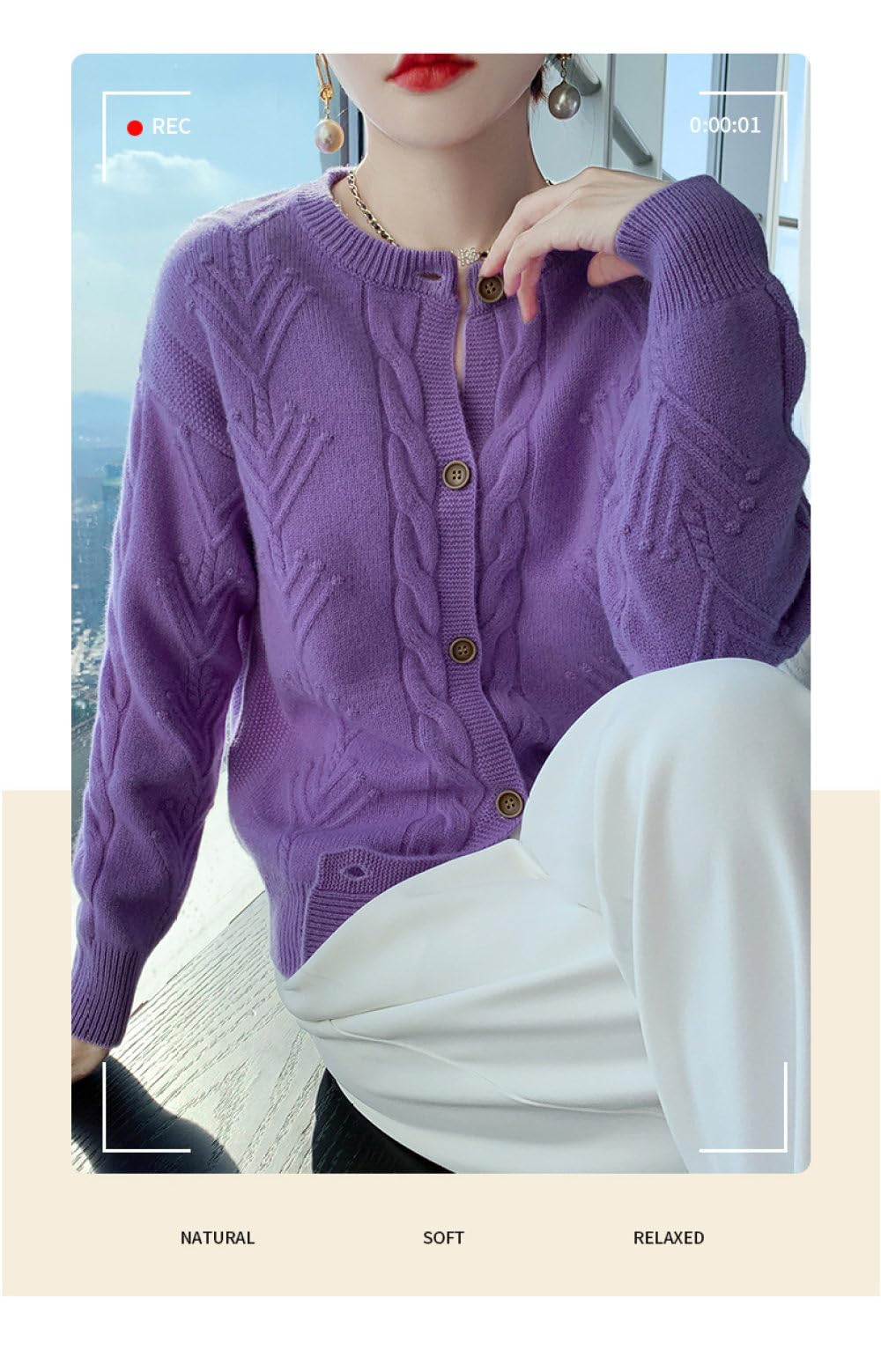 Cárdigan de Mujer Cárdigan Grueso de Punto Trenzado Suéter de Cuello Redondo con Frente Abierto para Mujer Abrigo de Punto Suave Y Cálido para Otoño e Invierno Chaqueta Jersey Prenda de Abrigo para U