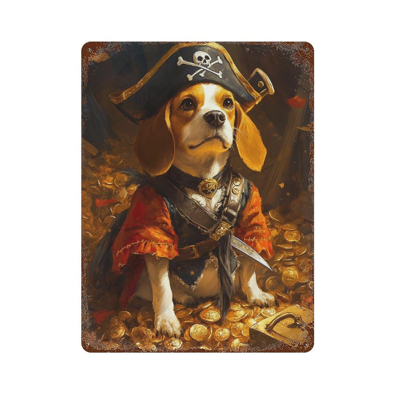 Pirate Dog Treasure Chest-2 Decorative Tin Sign 15.7"x11.8", Vintage Wall Decor for Garage, Pub Or Kitchen