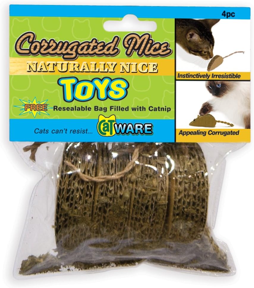 Ware Manufacturing Corrugated Mice Cat Toy with Catnip, Pack of 4
