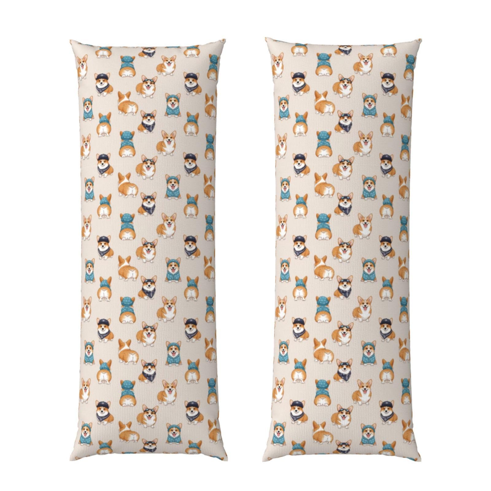 Long Pillowcase 20x60 Cute Dogs Funny Welsh Corgi, Body Pillow Cover with Hidden Zipper, Premium Quality Velvet, Breathable Rectangular Case for Bed Couch