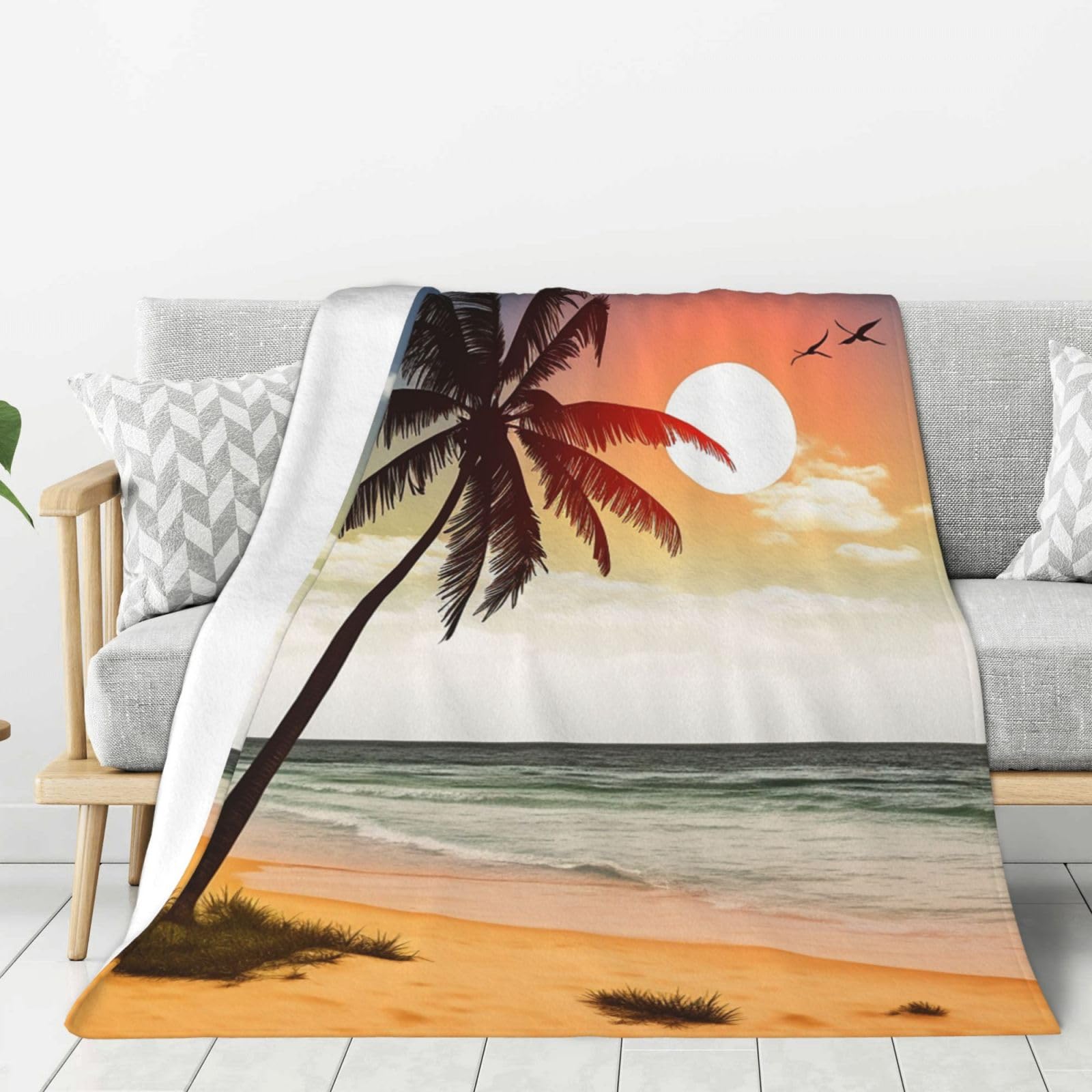 Palm Tree On Beach Throw Blanket Plush Flannel Fleece Blanket, Soft Lightweight Cozy Blankets 40"X30" for Bed Couch Sofa Travel