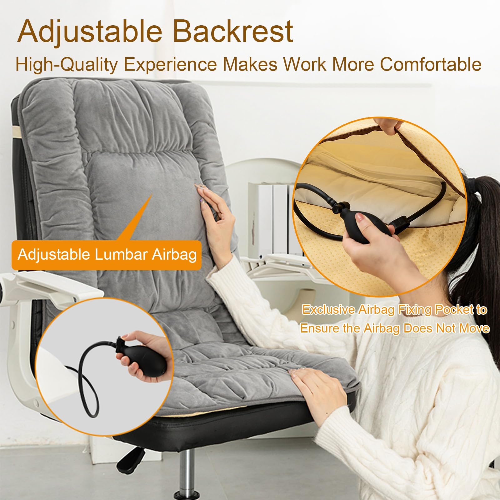 Coprisedile Riscaldato per Sedia da Ufficio, Cuscino Termico per Sedia con Supporto Airbag Lombare, Cuscino Riscaldabile con 9 Livelli di Calore e Timer da 1 a 12 Ore(Purple,Medium)
