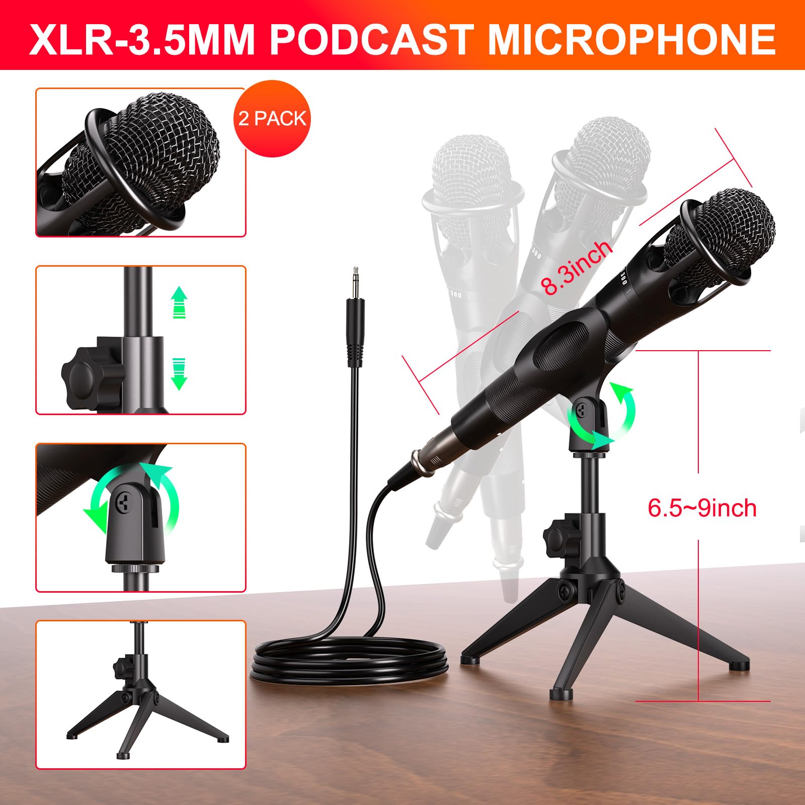 Podcast Microphone Bundle with Live Sound Card Audio Mixer, Podcast Equipment Bundle with Two 3.5mm Condenser Microphones for Pc/Phone Live Streaming Singing Gaming, Voice Changer, Denoise