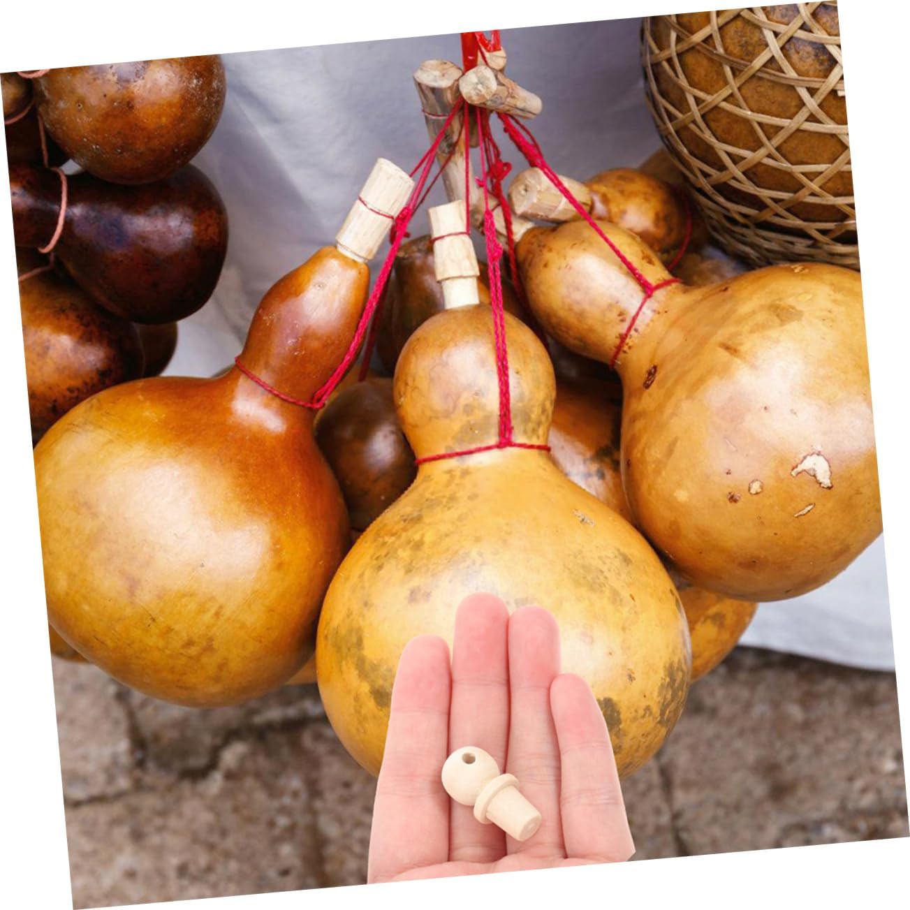 Xmas 10pcs Wooden Finials for Crafts Bottle Sealing DIY Beige