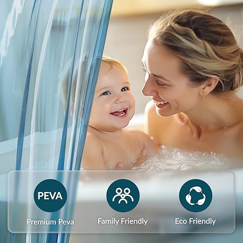 Miniatura 51 de Titanker Forro de cortina de ducha, forro de ducha de plástico PEVA, 72 x 72 pulgadas, ligero, impermeable, para baño, con imanes y ojales Negro