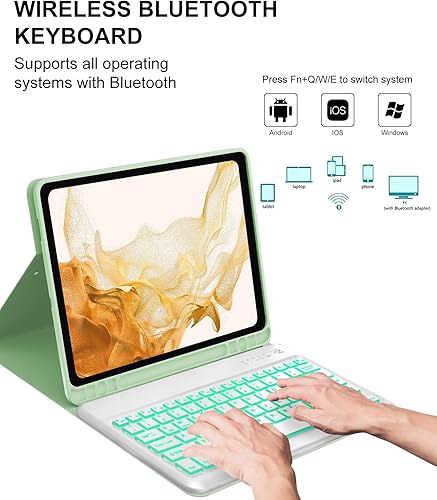 Miniatura 5 de Funda de teclado para Samsung Galaxy Tablet S8+ PlusS7 FES7 Plus 5G de 12.4 pulgadas, teclado S7 FE, funda Samsung Tab S8 Plus, 7 colores