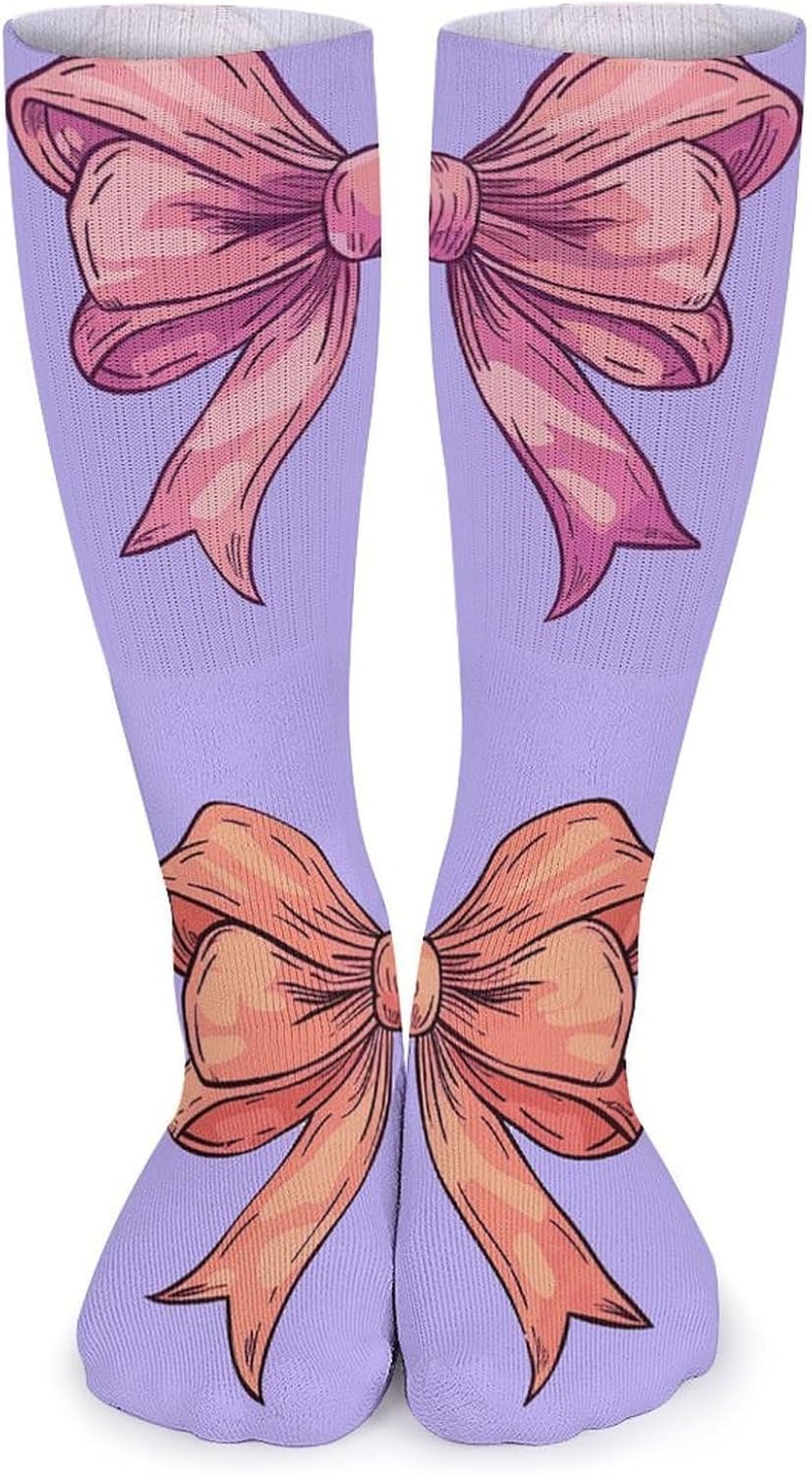 5 Pairs Knee High Socks Cute Bows Long Tube Boot Seamless Toe