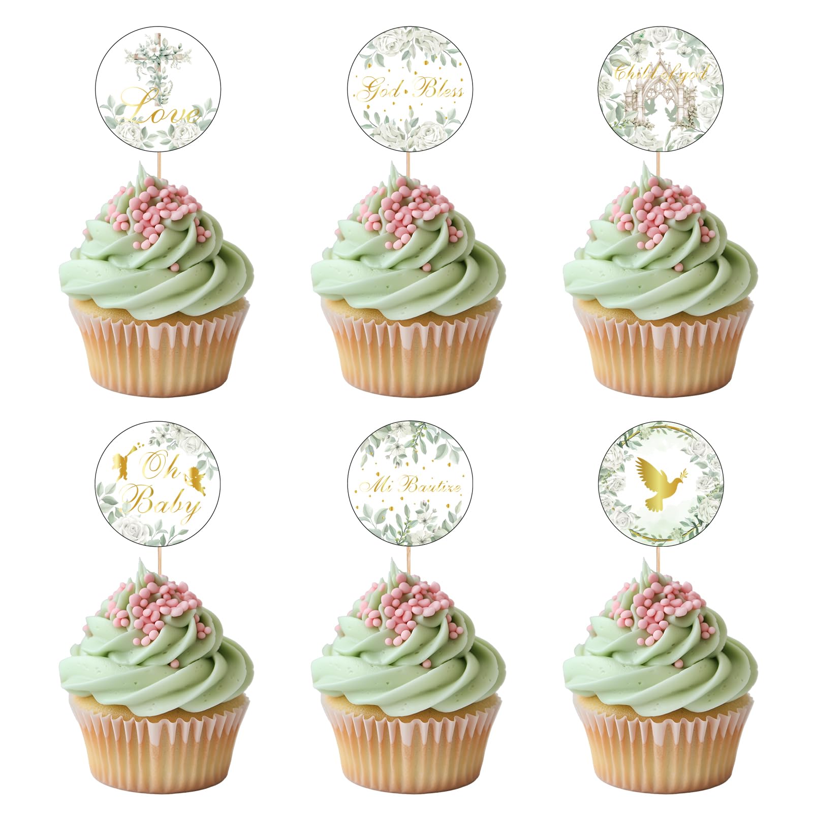 Pack of 36 Confirmation Cake Decorations, Christening Cupacake Toppers, Christening Communion Decoration