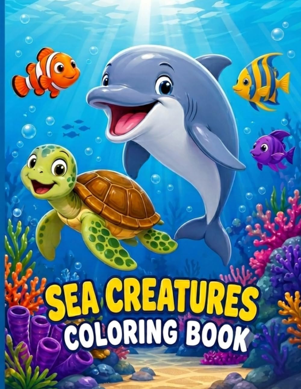 Sea Creatures Coloring Book for Kids: A Fun Underwater Adventure with Dolphins, Sharks, Turtles, and More