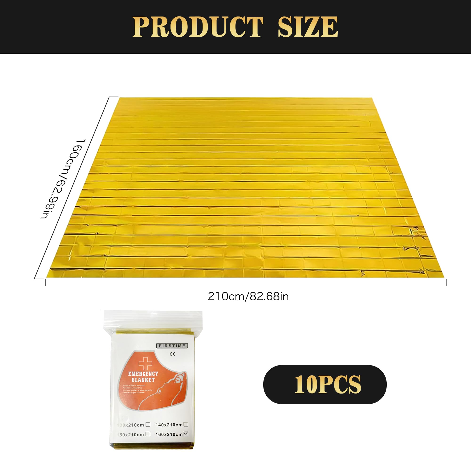 Manta termica Supervivencia 10 Piezas Aluminio Dorado Plateado 210x160 cm Emergencia Rescate