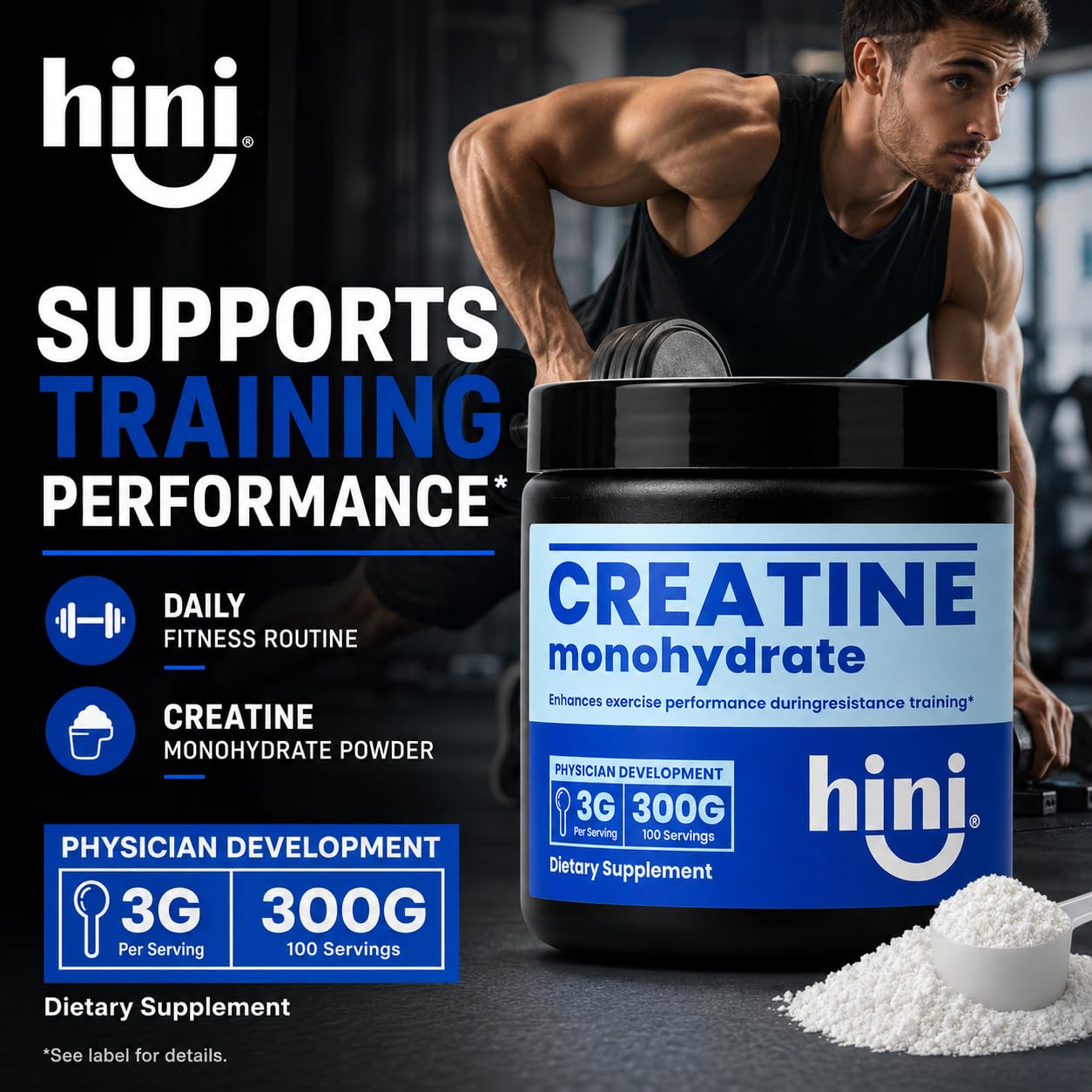 HINI Creatine Monohydrate Powder, 3g Per Serving, 100 Servings, Unflavored Creatine Powder for Men & Women, Pure Creatine Monohydrate Supplement, Supports Muscle Strength, Power & Recovery, 10.58 oz — Amazon image 5