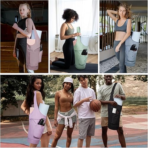 Miniatura 6 de sportsnew Bolsa para esterilla de yoga, gran apertura, larga bolsa de soporte para esterilla de yoga con bolsillo impermeable y bolsillo para