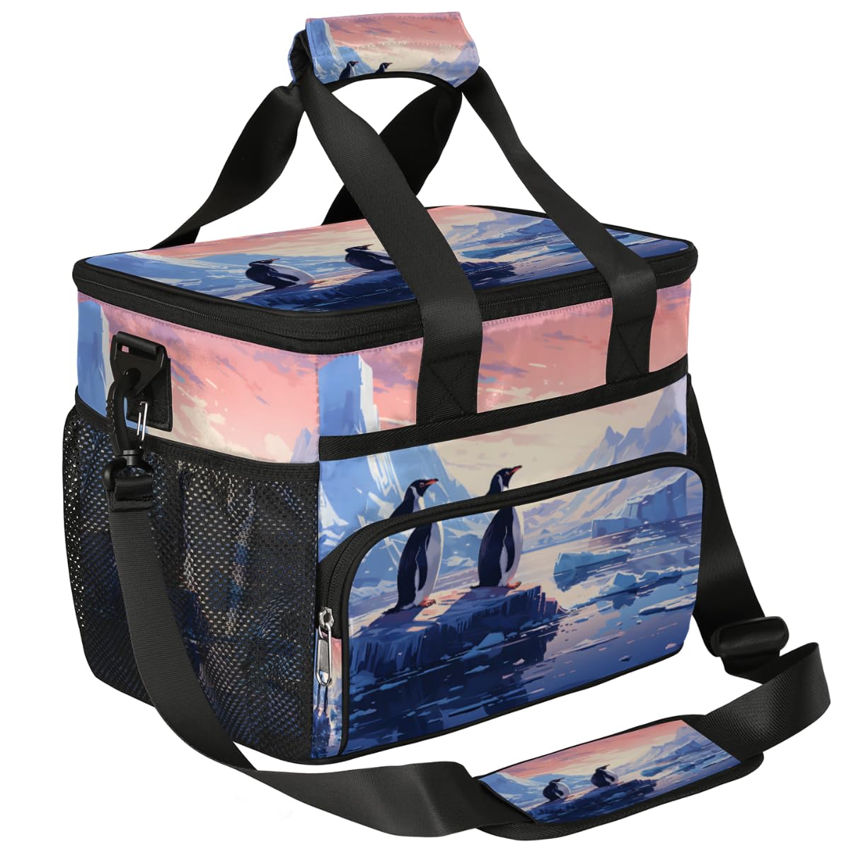 Penguin Insulated Picnic Backpack Lunch Box for Women Men Picnic Basket Tote Lunch Bag Picnic Bag Portable Lunch Bags for Picnic, Beach, Work, Trip,Office, Camp Antarctica Penguins