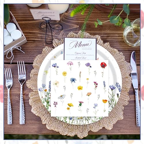 Miniatura 6 de 40 piezas de platos y servilletas de flores silvestres, suministros de fiesta, juego de vajilla desechable floral de flores silvestres para