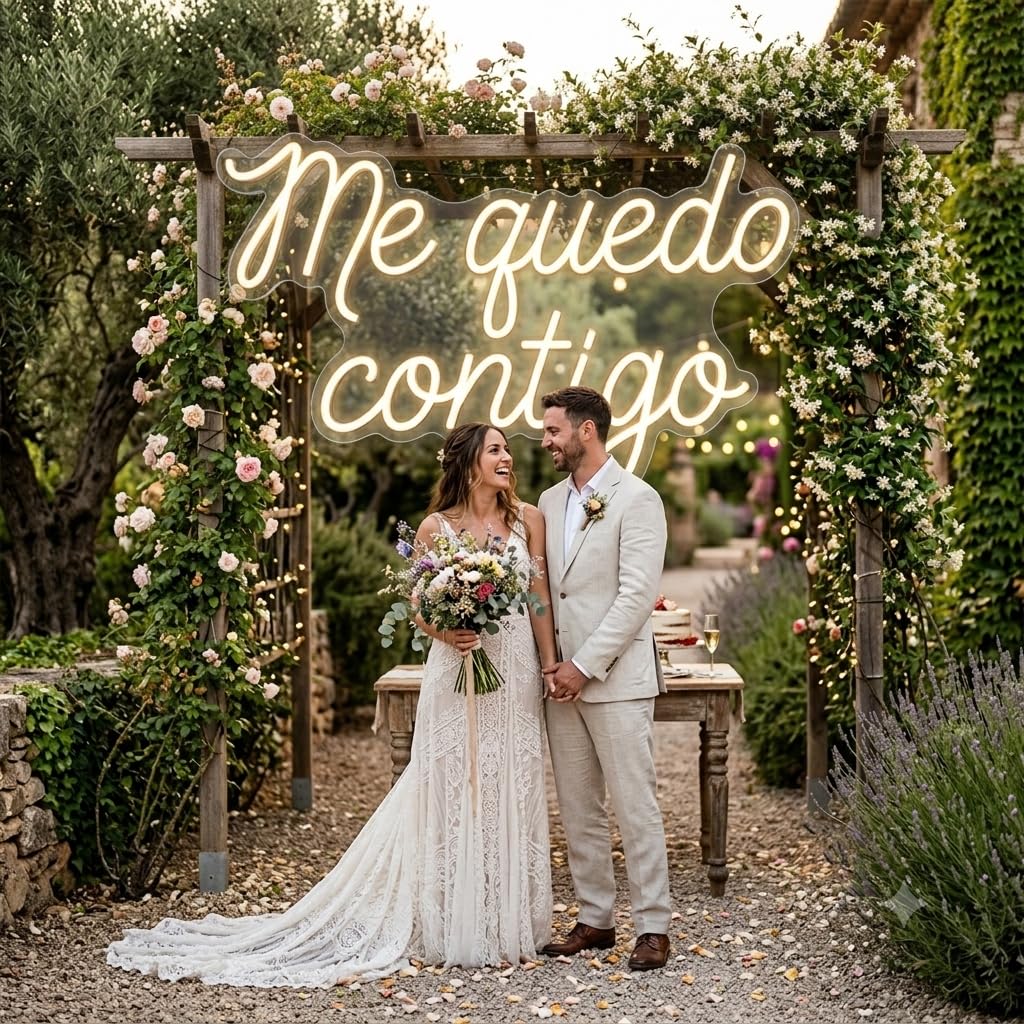 Letrerome quedo contigo boda LED Escaparate, Decoración de Pared en Metacrilato, Luz Brillante, aproximadamente 70cm aproximadamente alimentación 12v