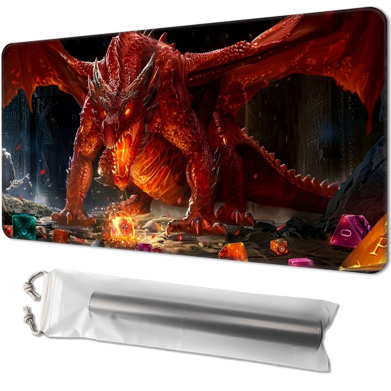 Playmat for TCG, with Free Storage Bags, Game Mat 24 x 14 inches, MTG and Board Game Mat for Cards, Ideal for Card Game Enthusiasts, Majestic Dragon