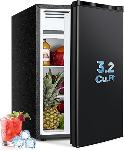 Mini refrigerador de 3.2 pies cúbicos con congelador, refrigerador pequeño de una sola puerta con 7 termostatos ajustables, ahorro de energía, bajo