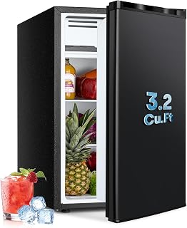 3.2 Cu.Ft Mini Fridge with Freezer, Single Door Small Refrigerator with 7 Adjustable Thermostat, Energy Saving, Low Noise, Dorm Fridge for Office, Bedroom, Apartment