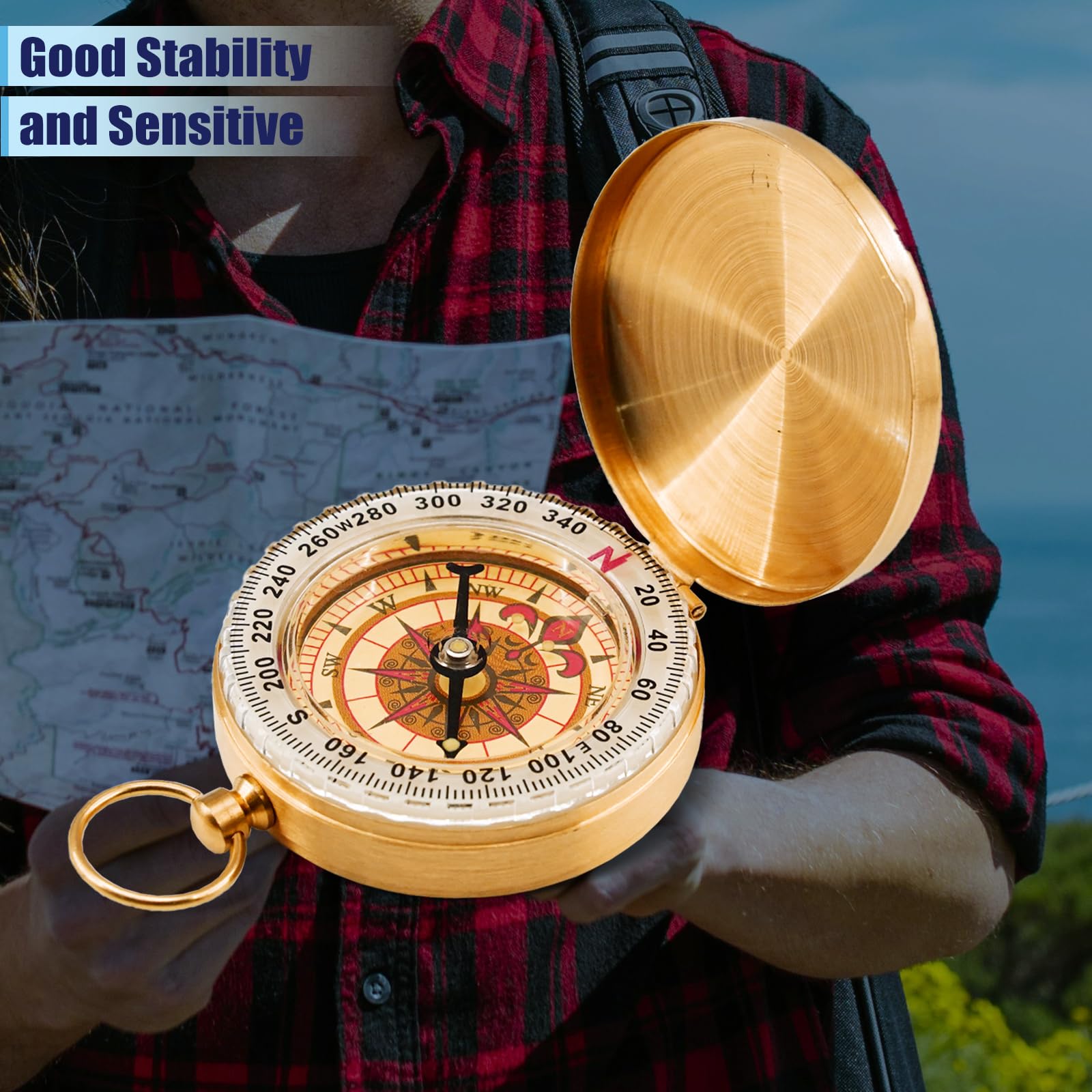 Brújula de supervivencia para camping, brújula de bolsillo de latón que brilla en la oscuridad, equipo de supervivencia para senderismo, camping, caza, navegación