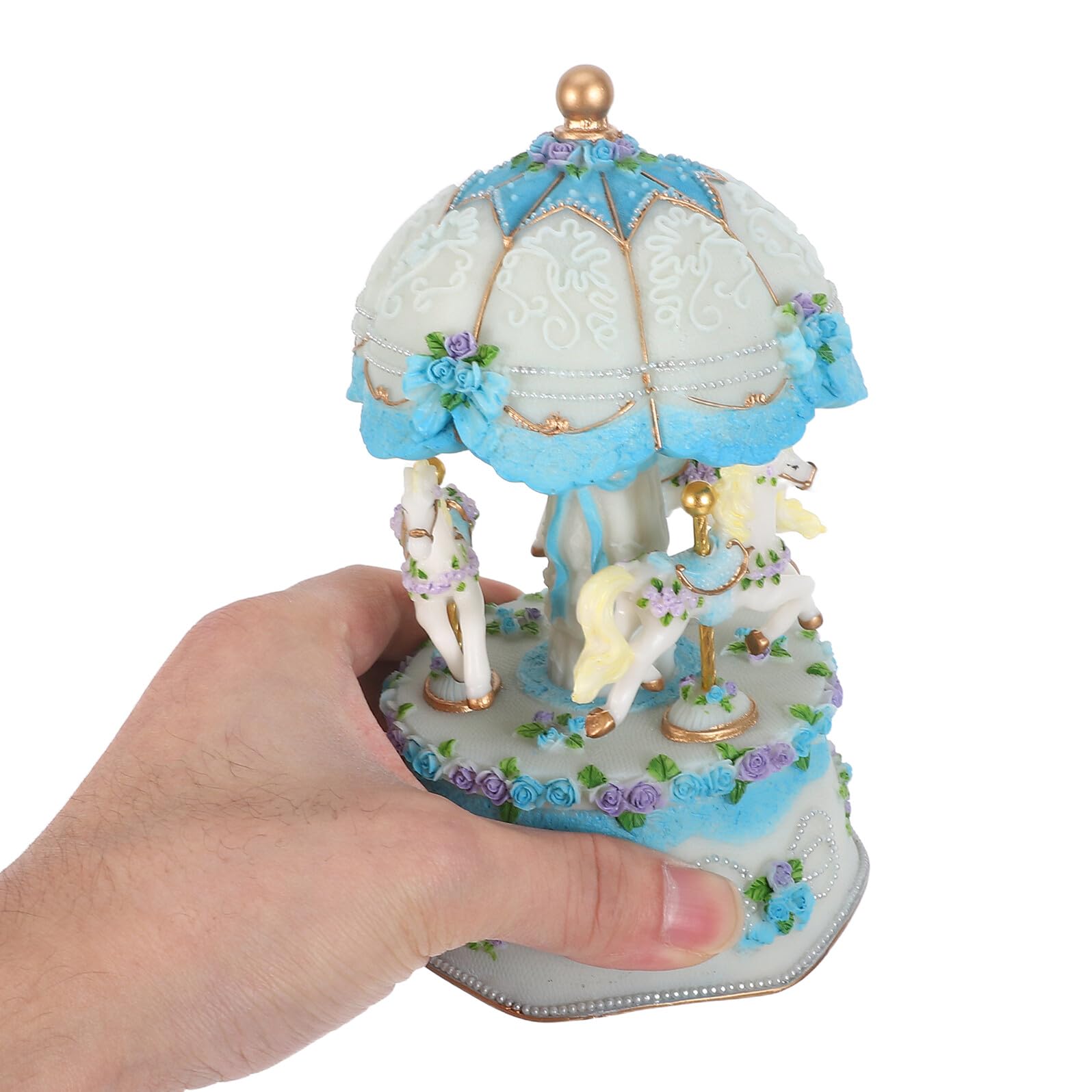 GLEAVI Boîte à Musique Carrousel Rotatif avec Chevaux Figurines et LED Lumière Colorée Cadeau pour Garçon Fille Anniversaire Fête de Noël sans Piles