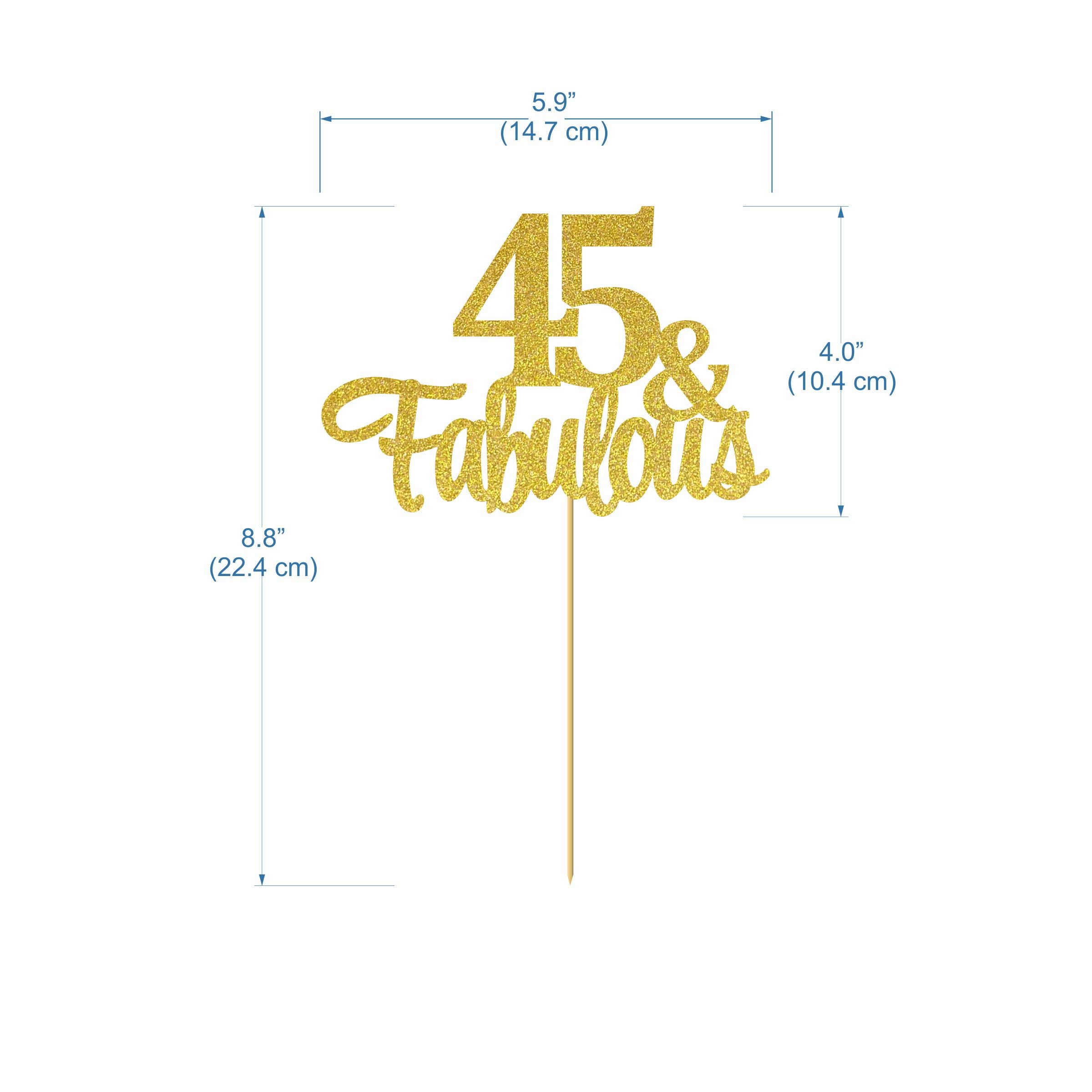 SVM CRAFT® Gold Glitter 45 & Fabulous cake topper - 45 Anniversary/Birthday Cake Topper Party Decoration (45th) 1