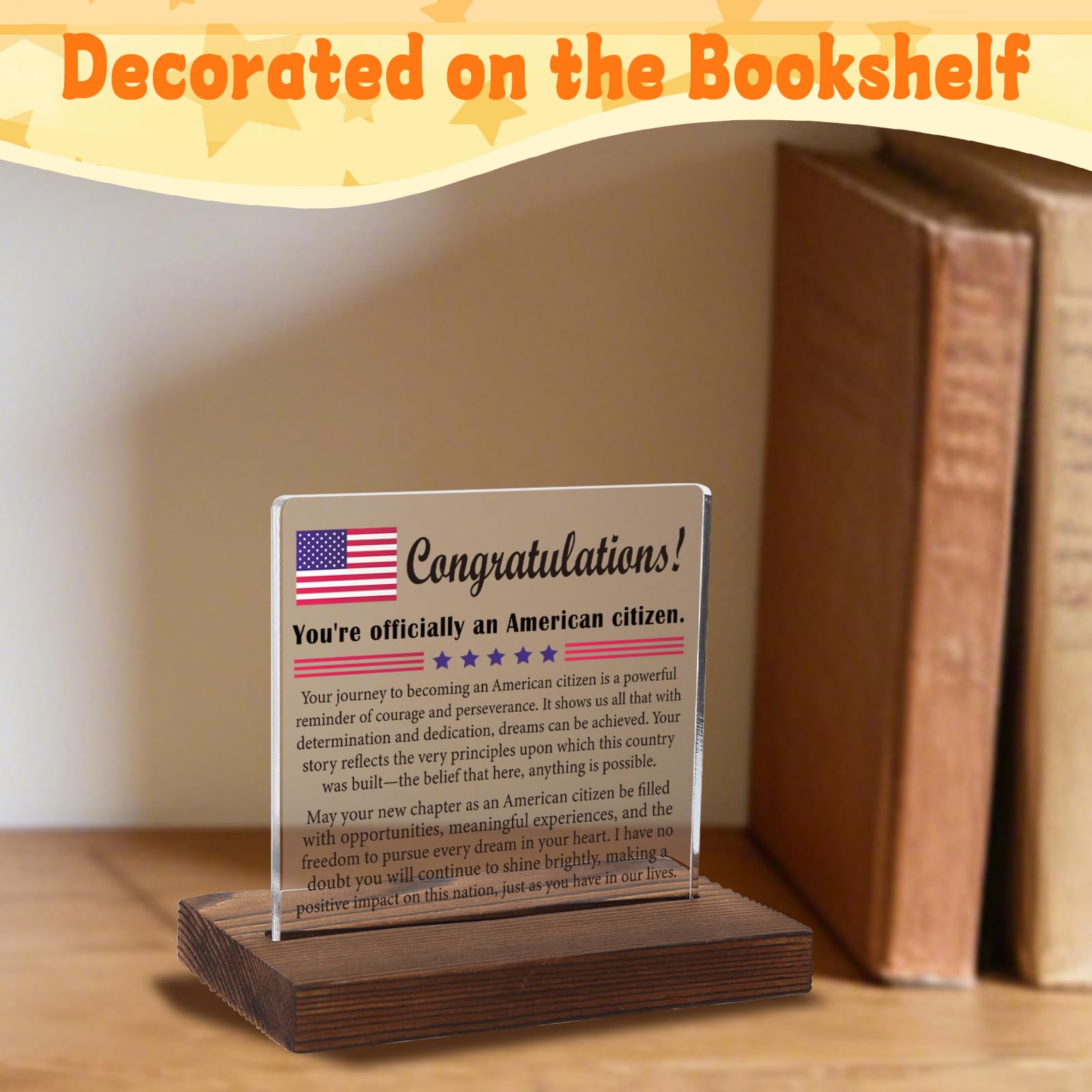American Citizenship Congratulations Acrylic Plaque, Celebratory Gift for New US Citizens, Meaningful Keepsake for Naturalization, Transparent Acrylic Plaque, WTT65