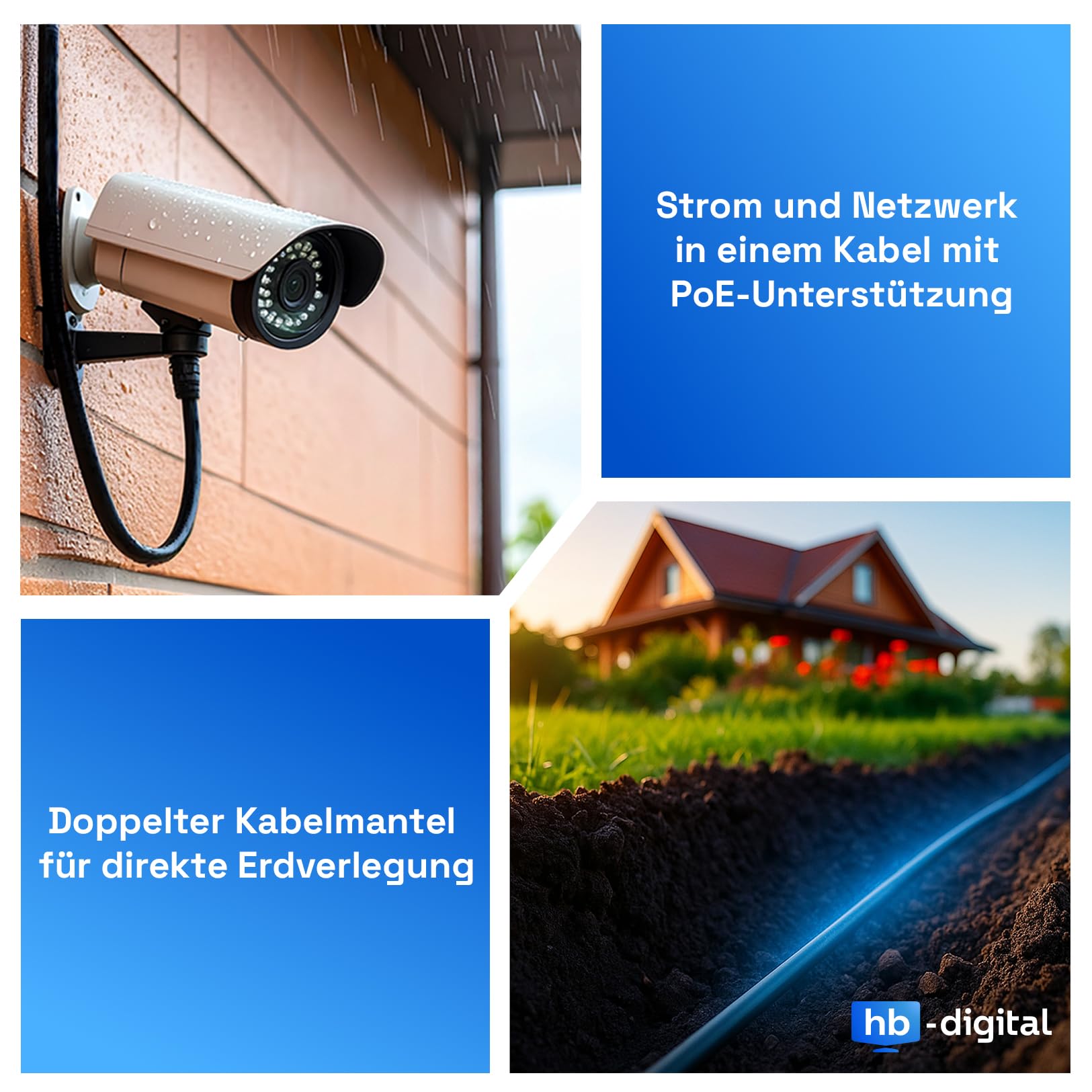 HB-Digital Cavo Ethernet LAN CAT 6a Outdoor 20 m – Cavo di Rete Patch RJ45 IP66 - Certificato GHMT - S/FTP PiMF 10 Gbit/s AWG 27/7 per Uso Interno ed Esterno Impermeabile - Nero