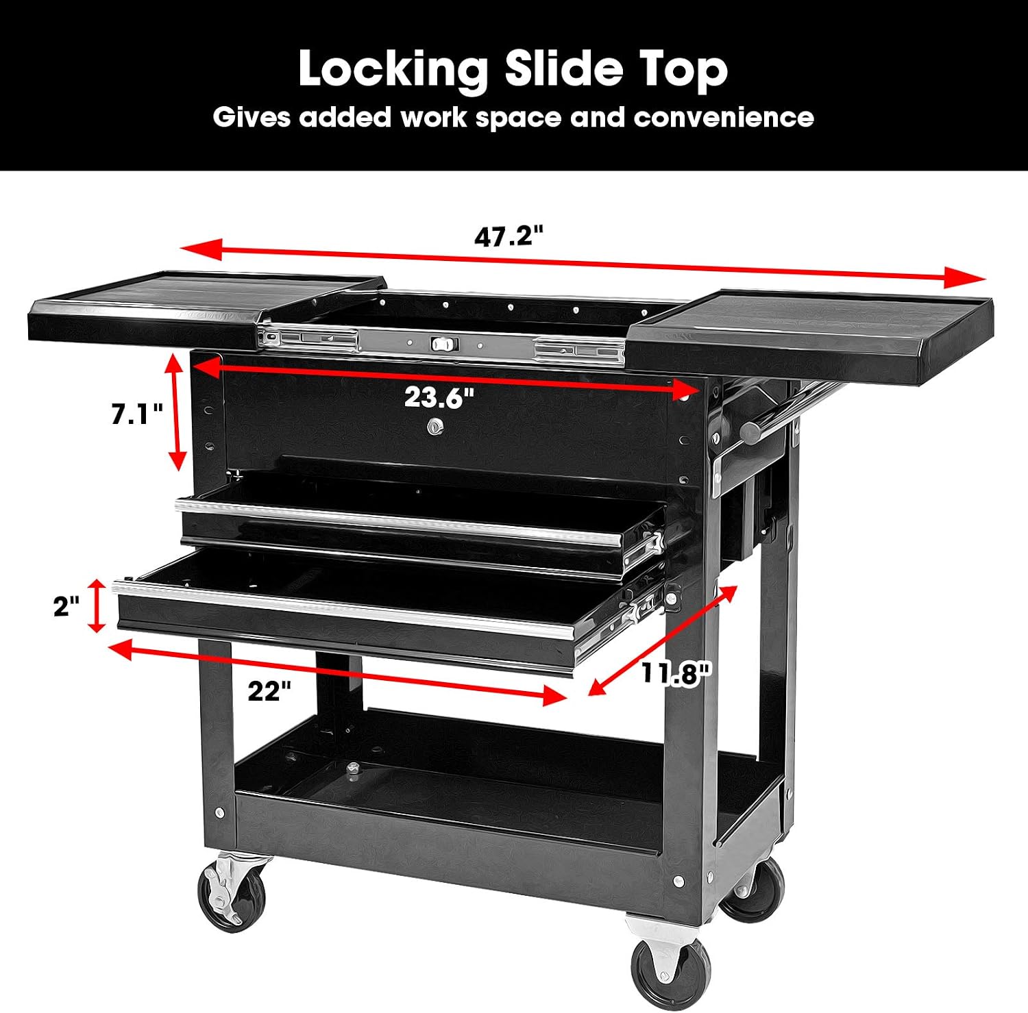 Torin Service Utility Tool Cabinet Cart 350 LBs 2 Drawer Slide Top, Black, ATC310B